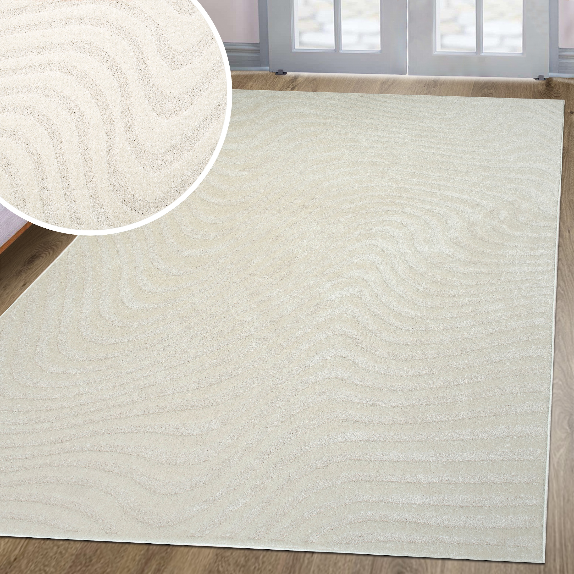 my home Teppich »Vibek, Wellen-Design in Hoch-Tief-Struktur«, rechteckig, 9 mm Höhe, 3D-Effekt, softer Kurzflor, pflegeleicht, Scandi-Look