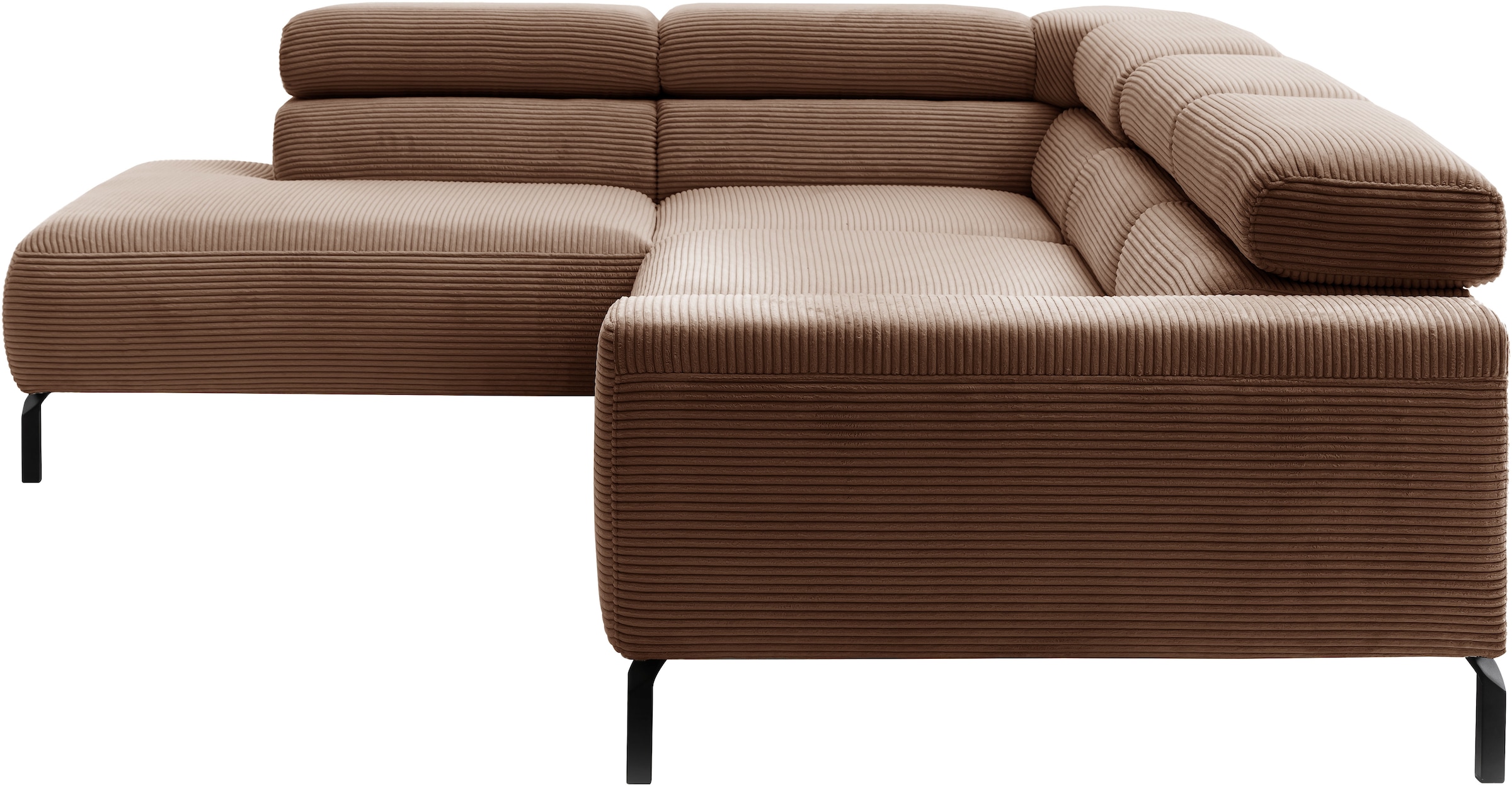 Places of Style Ecksofa »Antonelli, L-Form, inkl. Kopfteilverstellung, Breite 276 cm«, ohne Sitztiefenverstellung, in Cord, rost