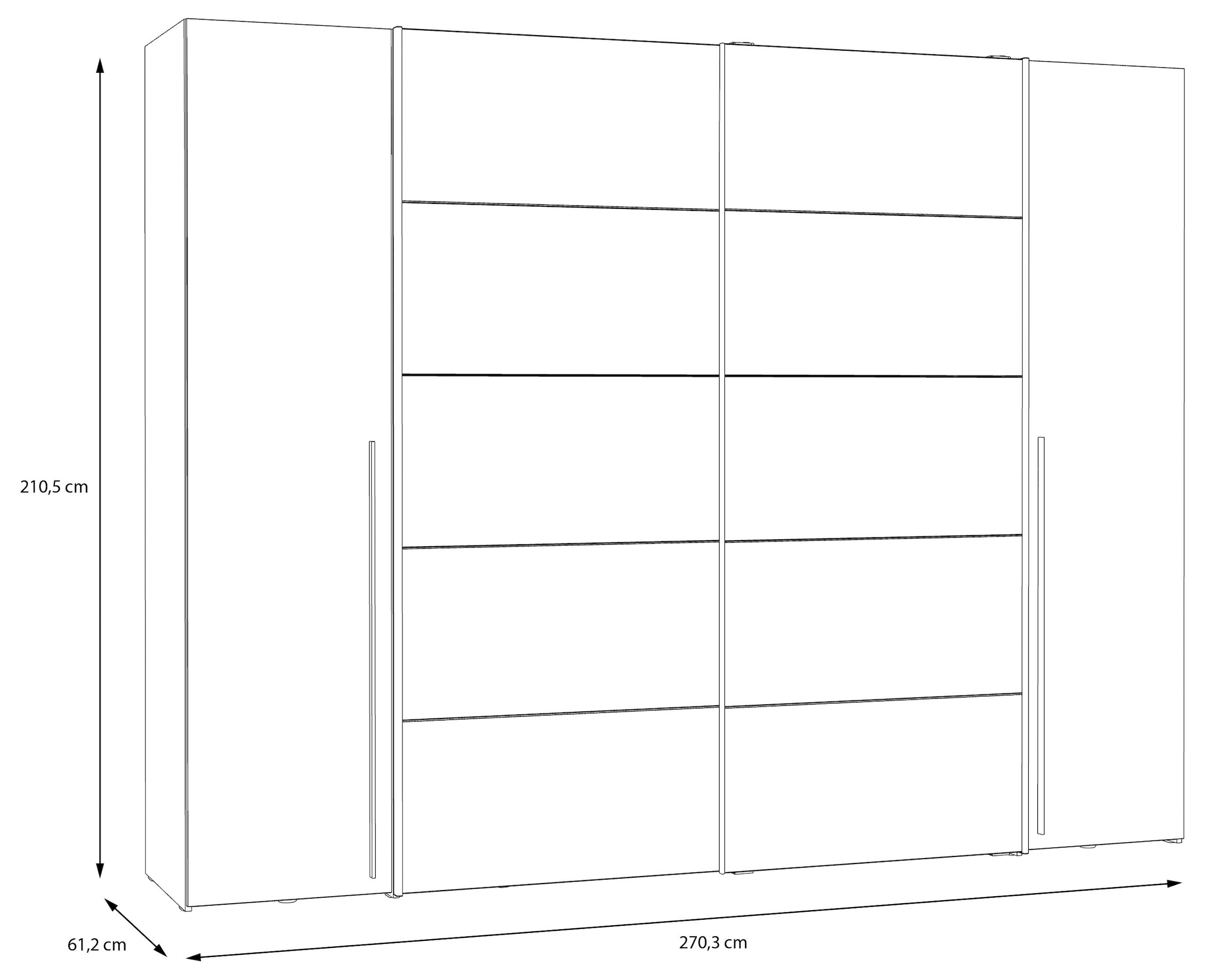 FORTE Dreh-/Schwebetürenschrank »Narago, TOPSELLER, Made in Europe, zeitloses Design«, (B/H/T ca. 270x210X61cm, Farbe Weiß auch mit Spiegeln erhältlich), viele Einlegeböden teilweise variabel einsetzbar, maximaler Stauraum