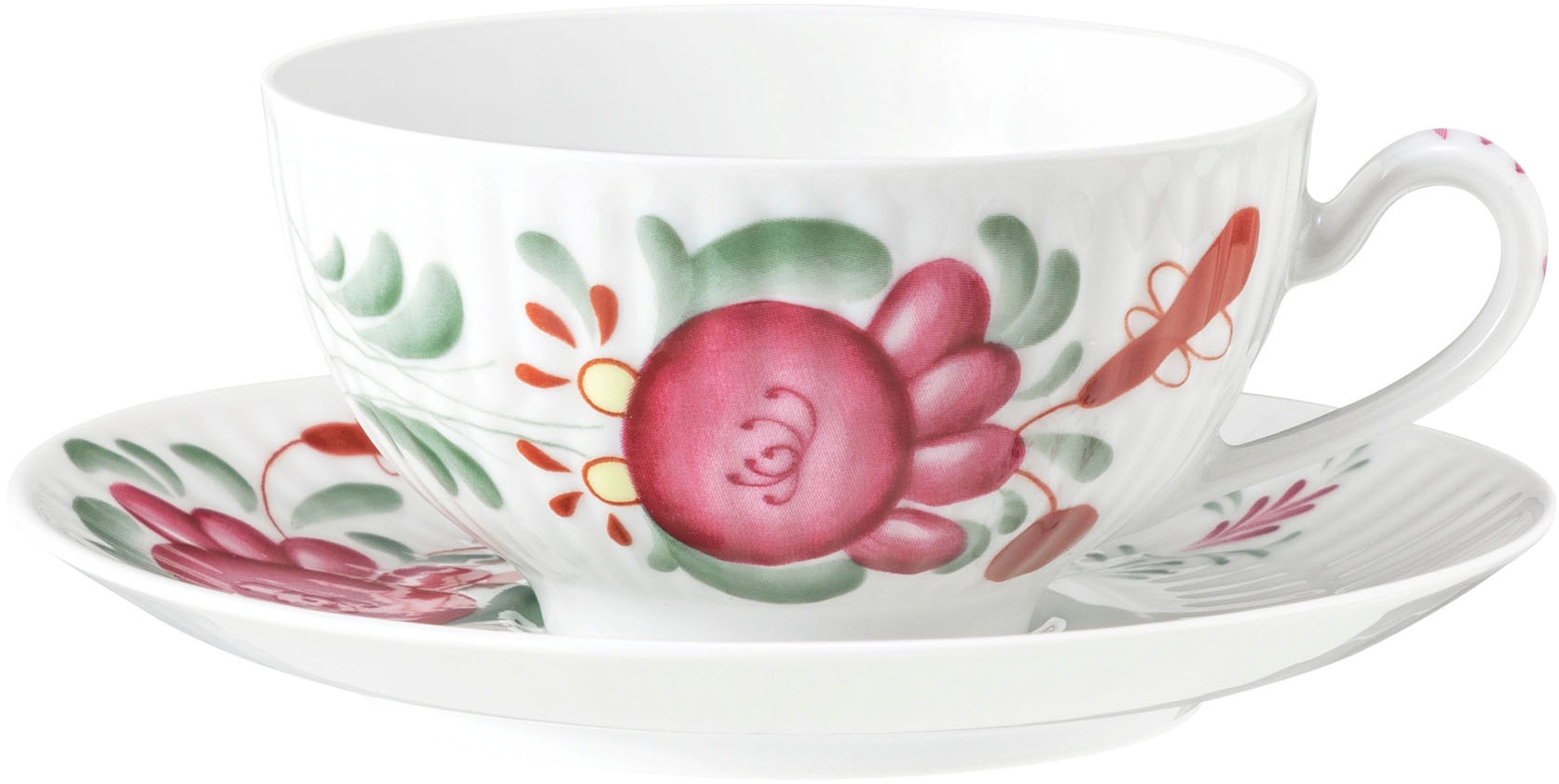 Seltmann Weiden Teeservice »Geschirr-Set, 18 Teile, Amina Ostfiesenrose, klein«, (Set, 18 tlg., 6x Teeobertasse, 6x Kombi-Untertasse, 6x Brotteller), Stäbchenrelief, die Ostfriesenrose, Blütenmotiv