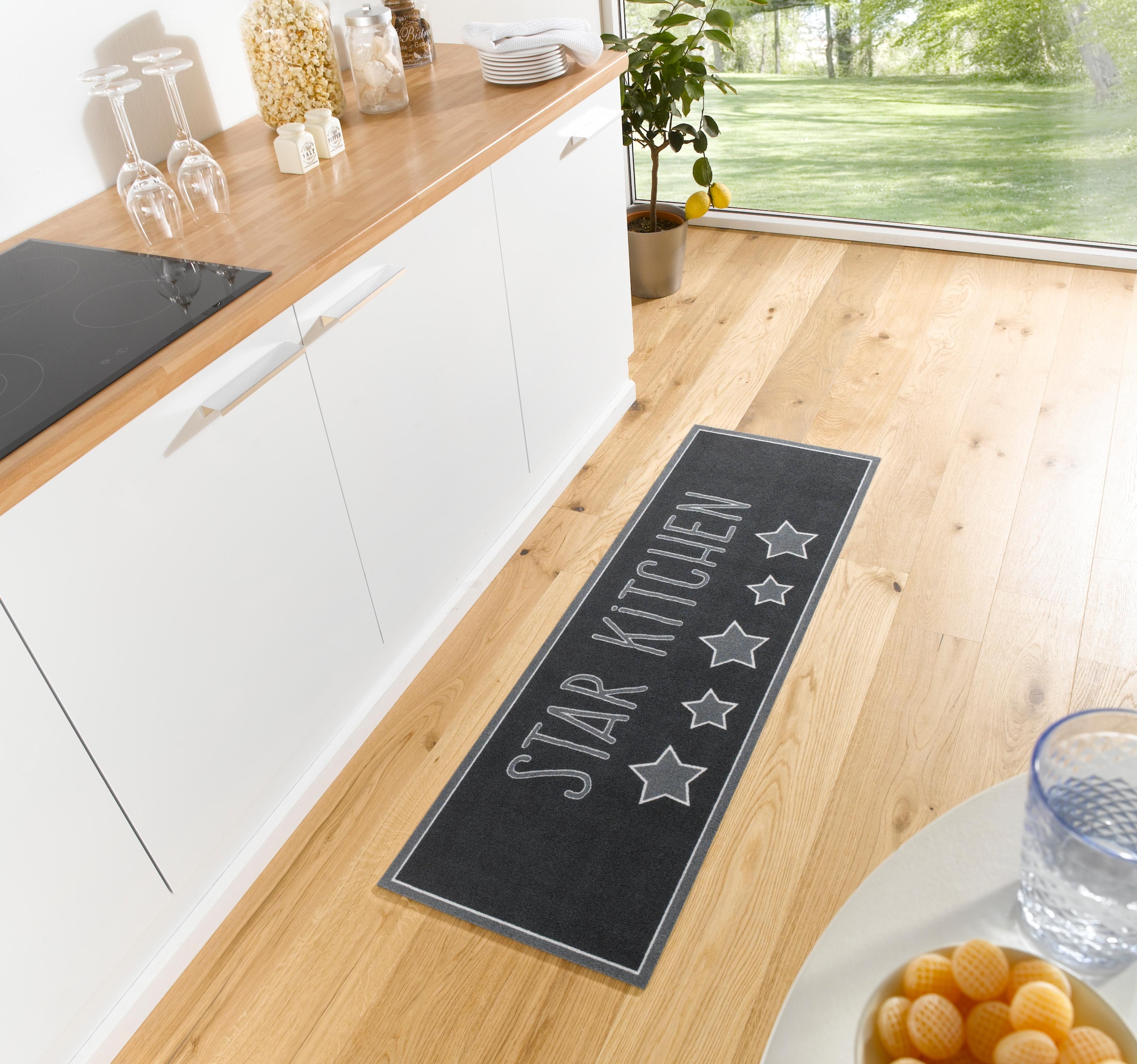 HANSE Home Kitchen, Kurzflor, »Star Küchenläufer Waschbar, Schriftzug, | rechteckig, Kitchen«, BAUR Schriftzug rutschhemmend