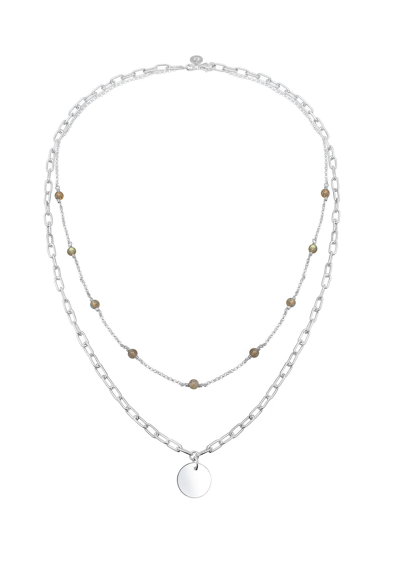 Elli Premium Collierkettchen »Layer Gliederkette Labradorit 925 Sterling Silber«