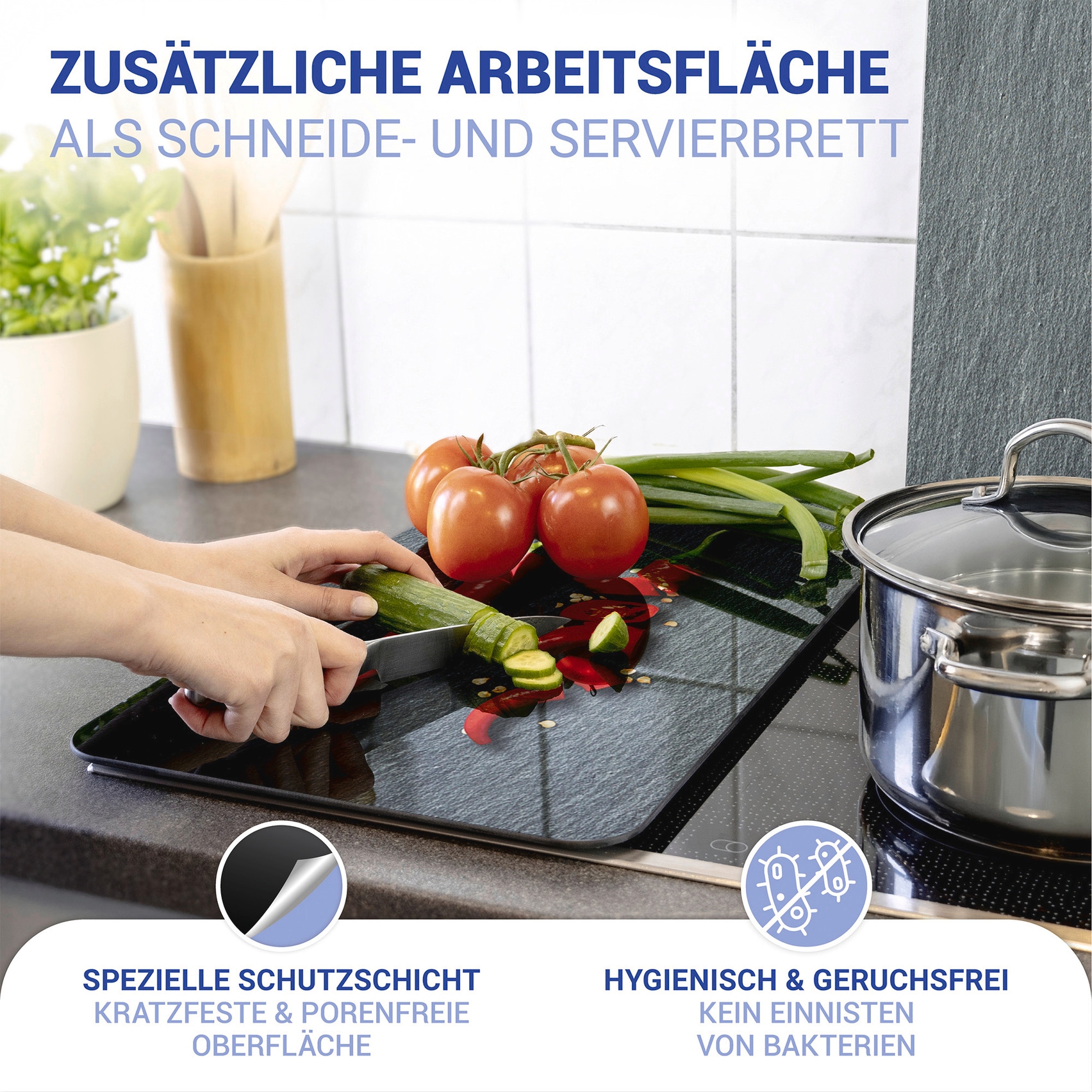 WENKO Herd-Abdeckplatte »Universal Modell Cayenne«, (Set, 2 tlg.), Herdabdeckung für alle Herdarten, kratzfest, mit rutschfesten Füßen