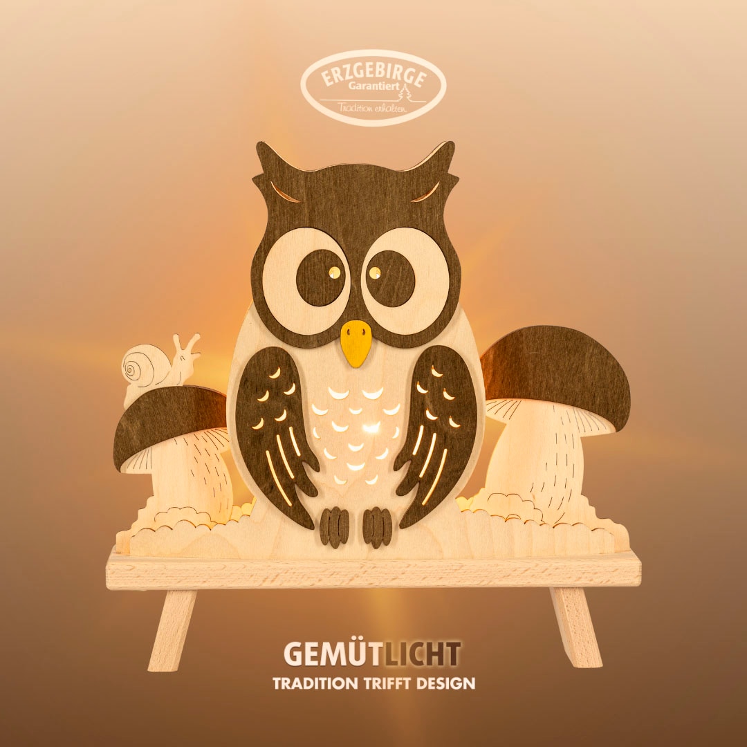 Weigla Dekolicht "Eule, Dekolampe aus Holz, NATUR-BRAUN, Made in Germany" E günstig online kaufen