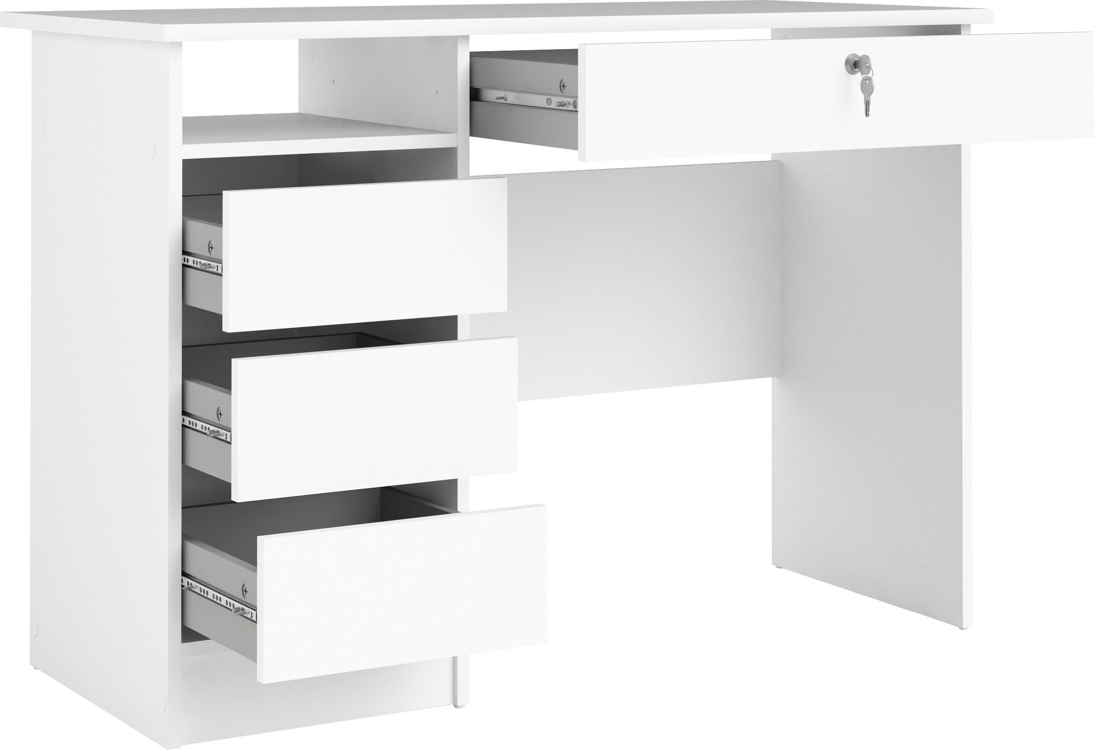 Home affaire »Plus, Computertisch, mit 3 Schubkästen, 1 Schublade mit Schloss« 1 Einlegeboden, modern, minimalistisch, staurum, B: 109,3 x H: 75,6 cm