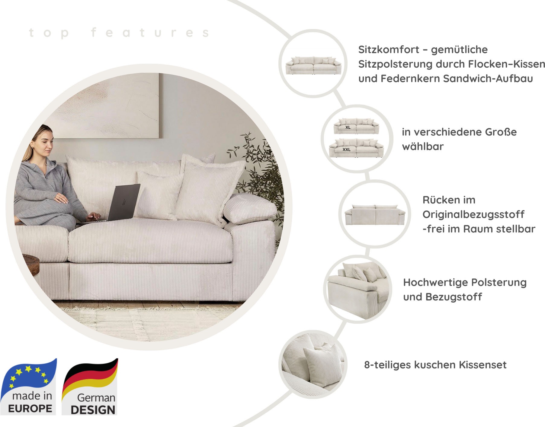 Home affaire Polsterhocker "Soft&Cosy XXL", Mega-Hocker, in Cord oder Cheni günstig online kaufen