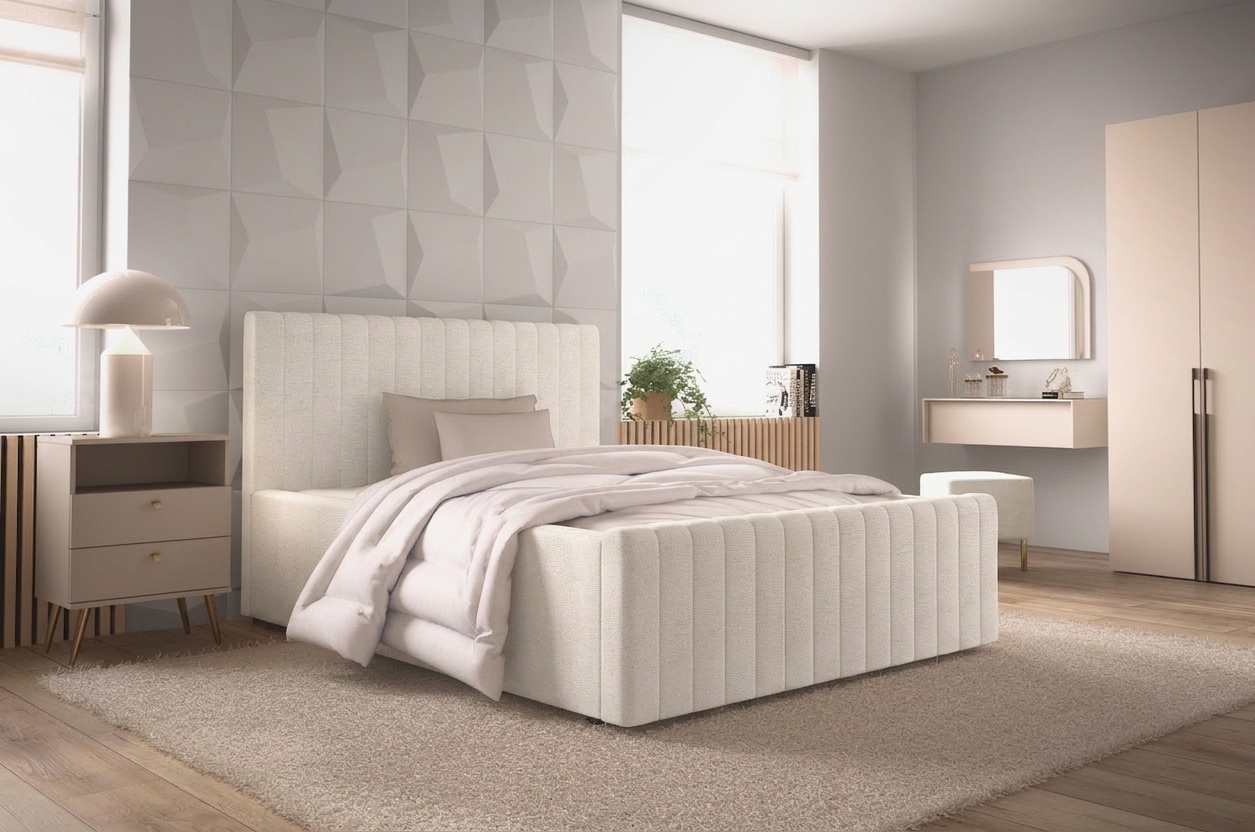 OTTO home Polsterbett "MOIVRE, vertikale Steppung in Rillenoptik, wahlweise mit Bettkasten" Stauraumbett, gepolstertes Kopfteil, ohne Matratze, modernes Design