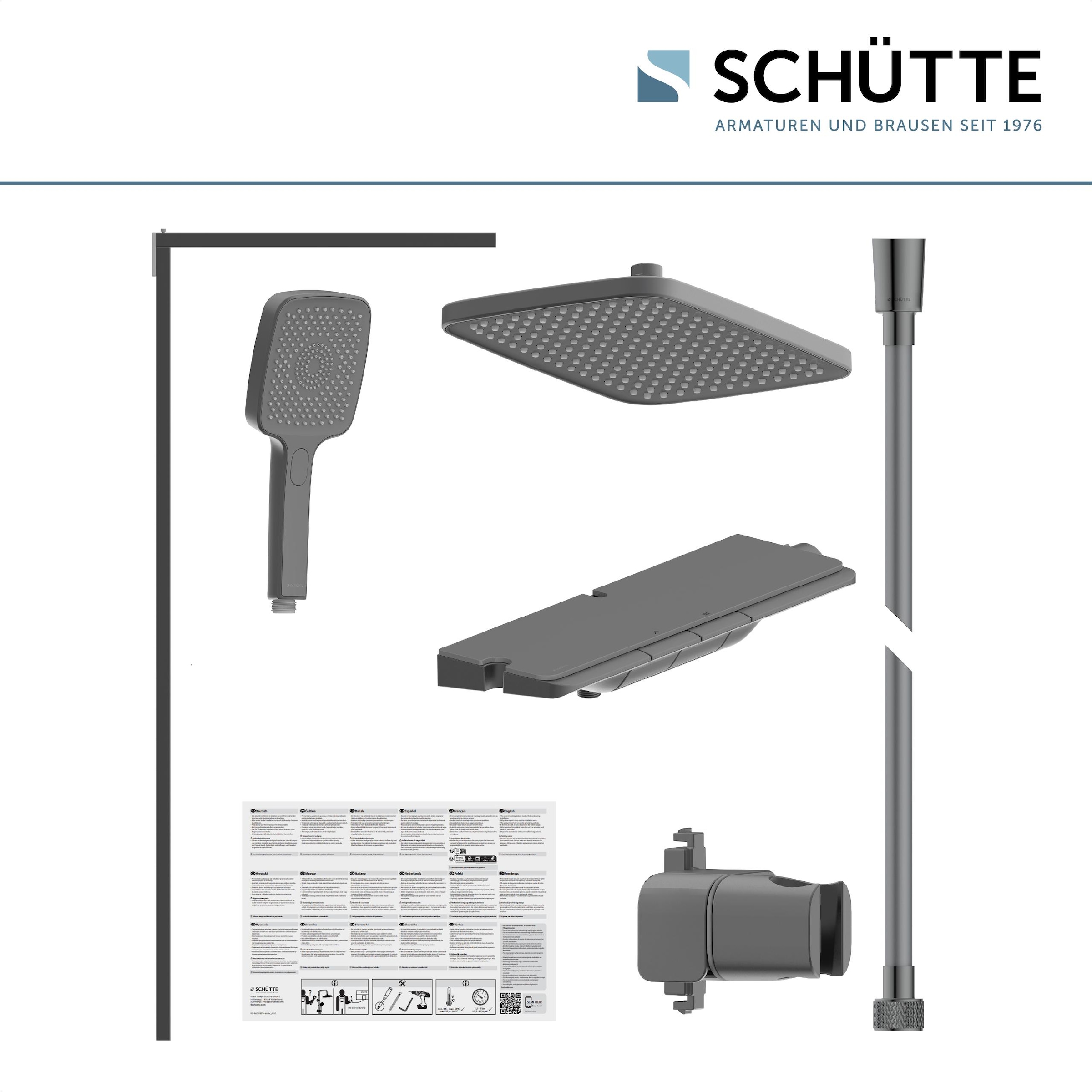 Schütte Duschsystem »HAWAII Überkopfbrause-Set«, (Komplett-Set, Inkl. Montagematerial und Dichtungen), mit Thermostatarmatur, Glasablage, Brausehalter