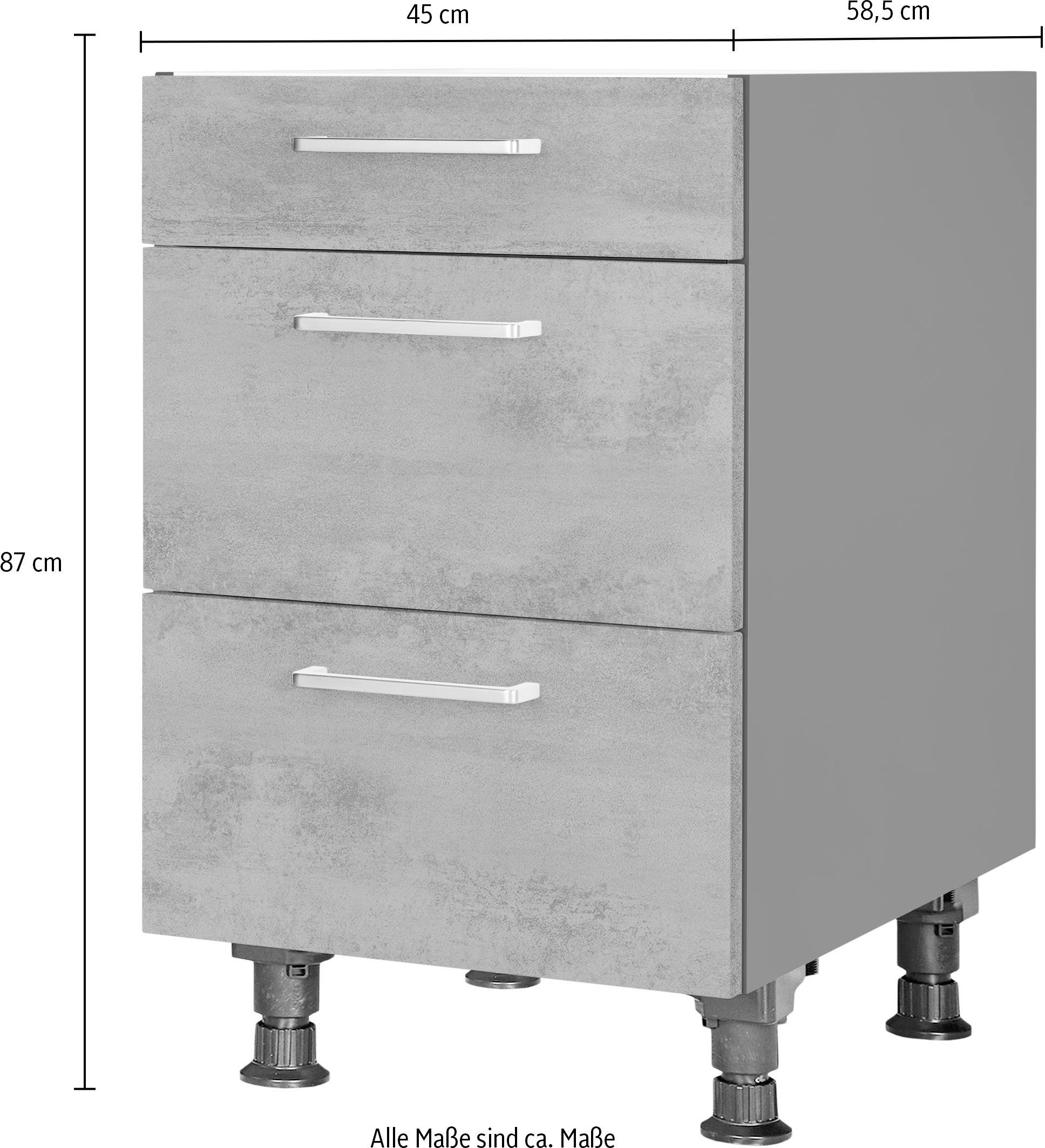 nobilia® Unterschrank »"Riva", vormontiert, mit höhenverstellbaren Sockelfüßen, in den«, Breiten 30, 45, 60 und 90 cm, mit Schubkasten und Auszügen