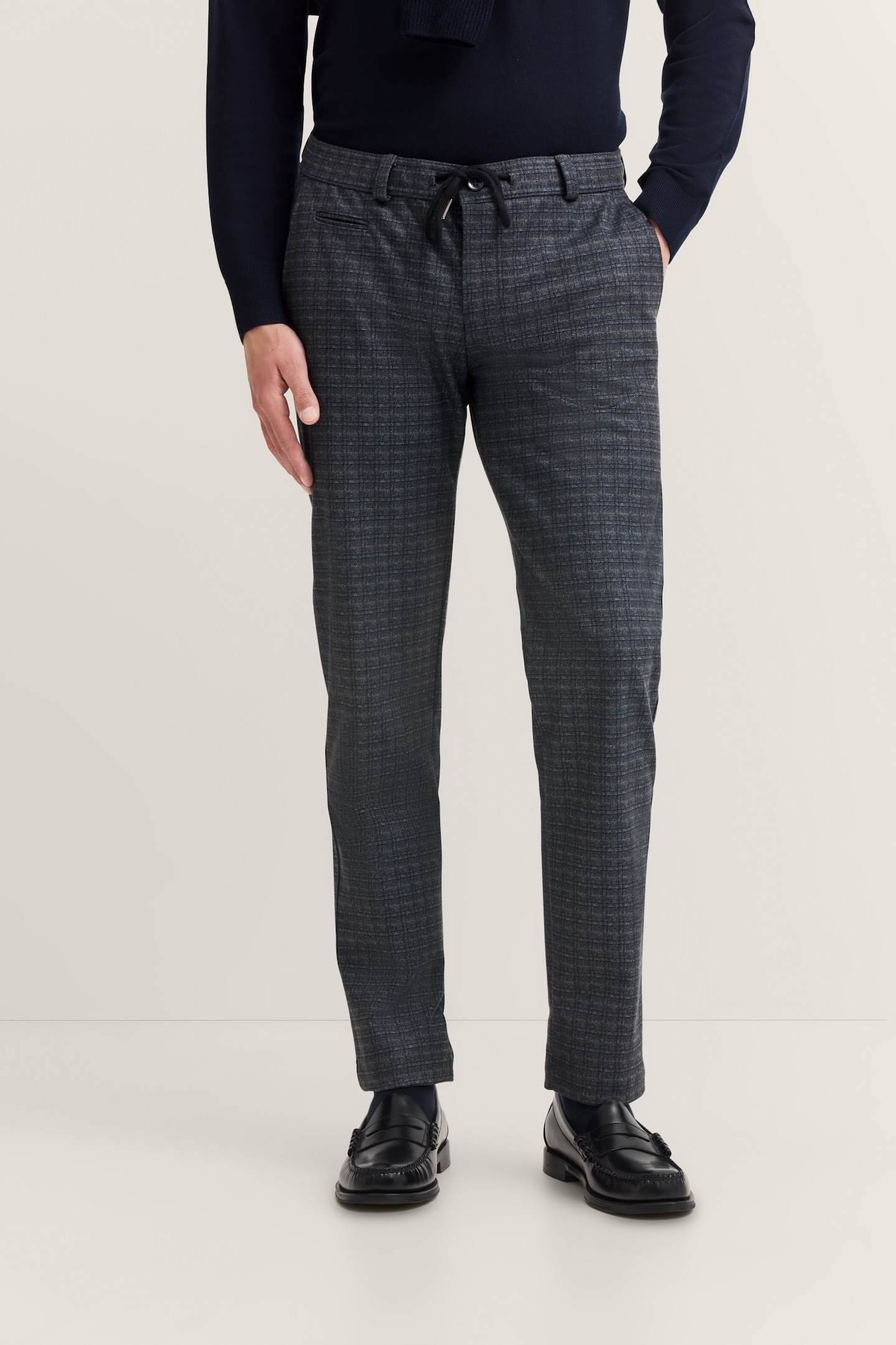 bugatti "Slim Fit" Glencheck mit Stretch & Kordelzug