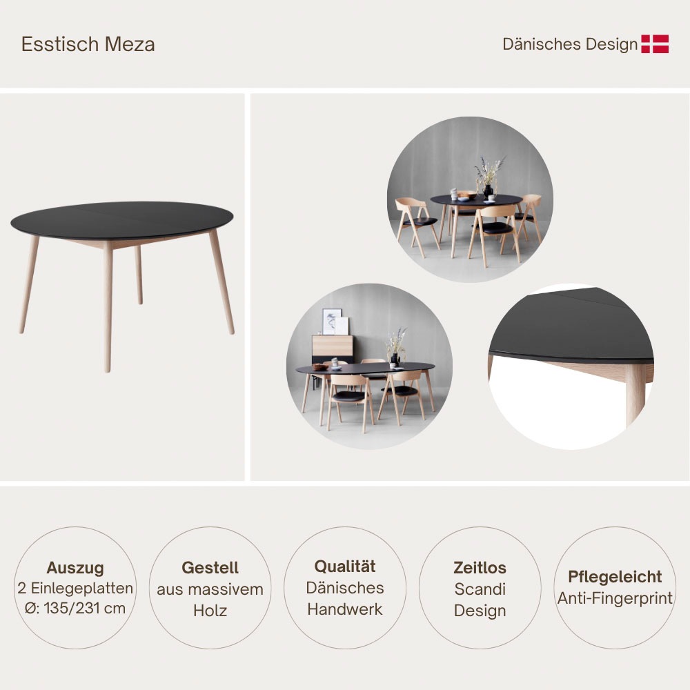 Thumbnail - Hammel Furniture Esstisch "Meza Designtisch mit Auszugsfunktion und 2 Einlegeplatten" Ø135(231) cm, runde Tischplatte au...