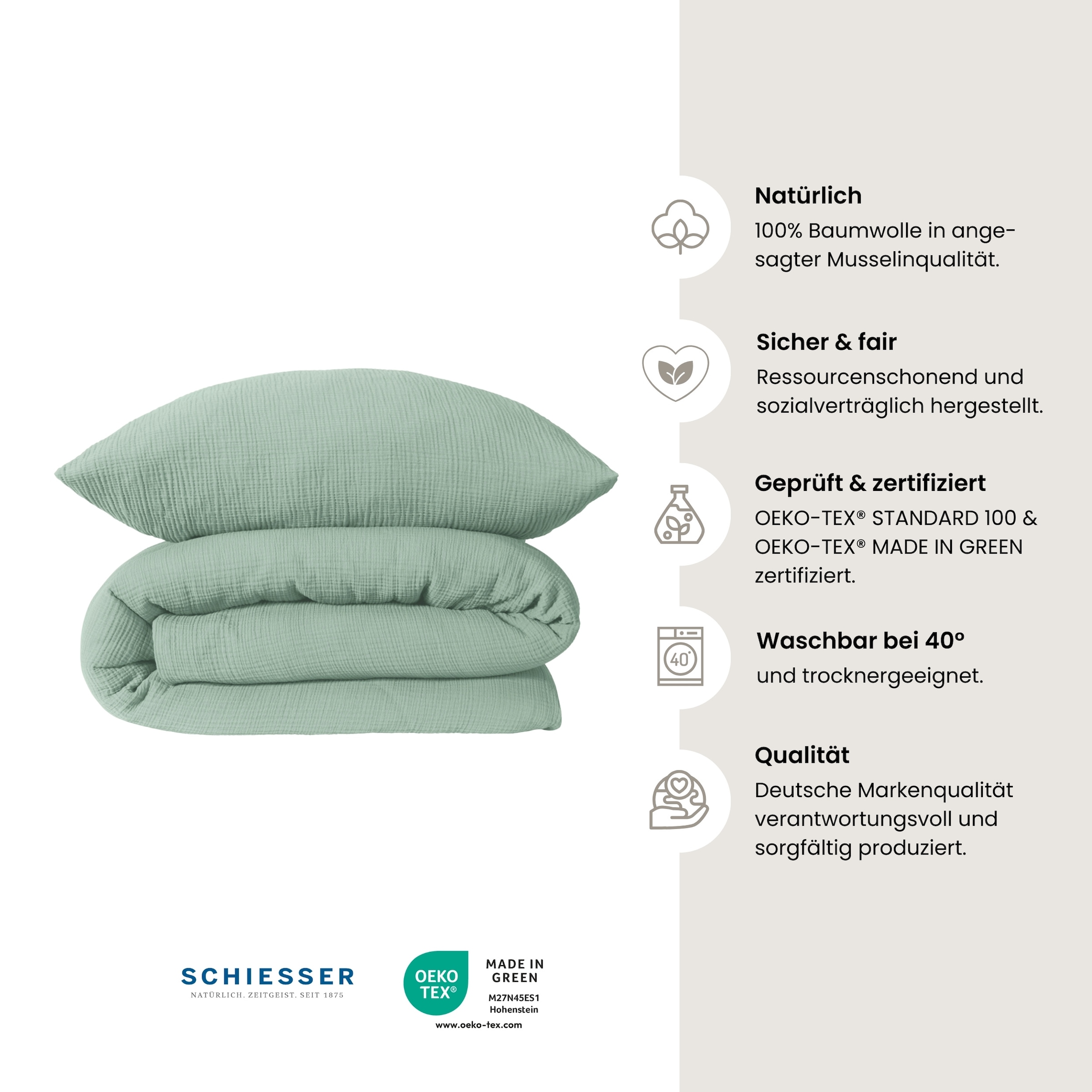 Schiesser Bettwäsche »Molly aus softer Musselin-Qualität in gedeckten, natürlichen Farben«, (2 tlg.), MADE IN GREEN by OEKO-TEX®