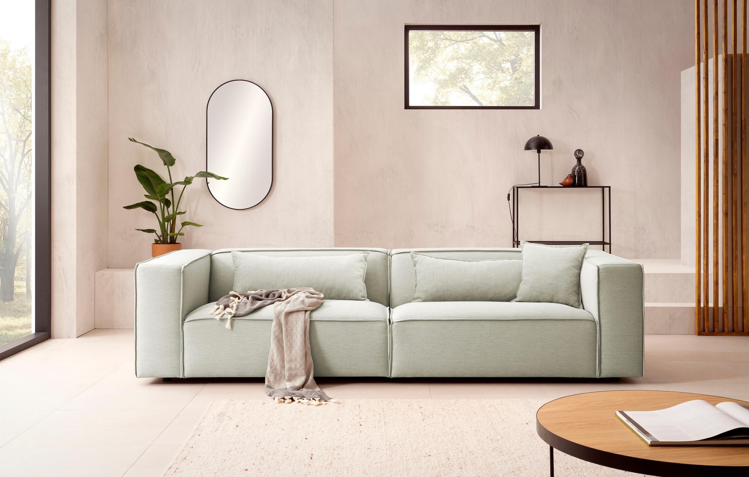 LeGer Home by Lena Gercke 3-Sitzer »PIARA, Couch mit Kedernaht, Sofa in Cord oder Leinenoptik«, schwarze Füße, bequemer Sitzkomfort