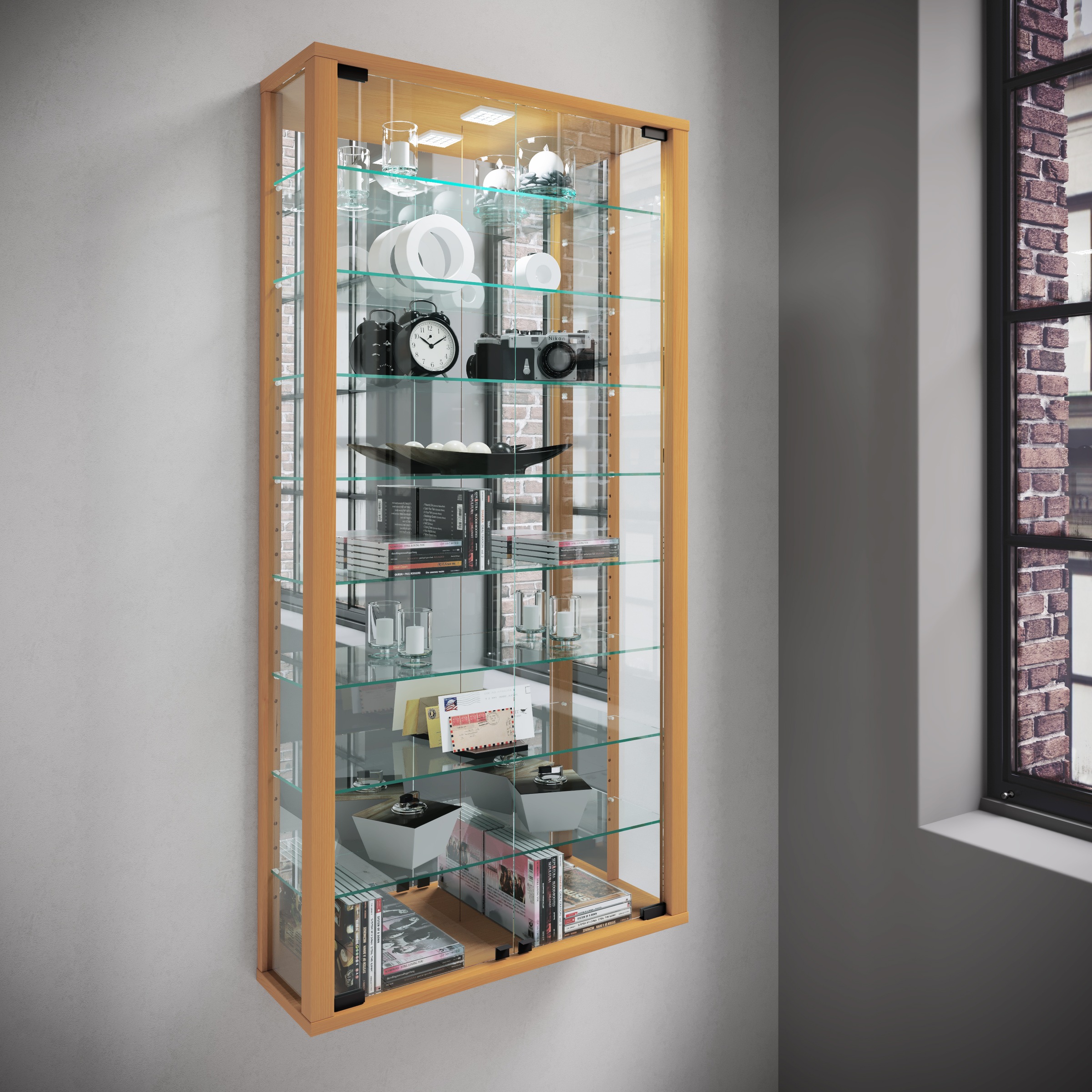 VCM Wandregal »VCM Glasvitrine hängend | Vitrine Glas mit ESG-Sicherheitsglas | Maße ca. H. 115 xx B. 59 x T. 18 cm| Hängevitrine Glas | Modern und platzsparend | Glas Vitrinenschrank - Vitrosa Maxi Spiegel«