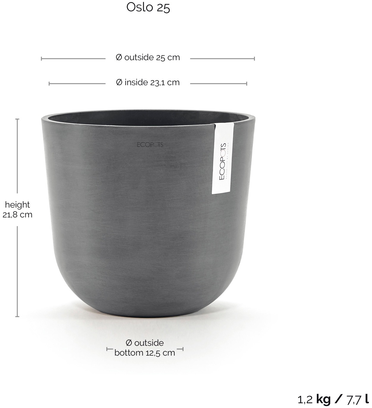 ECOPOTS Blumentopf »Oslo 25 Grau«, für innen und außen: frostsicher, bruchsicher und lichtbeständig