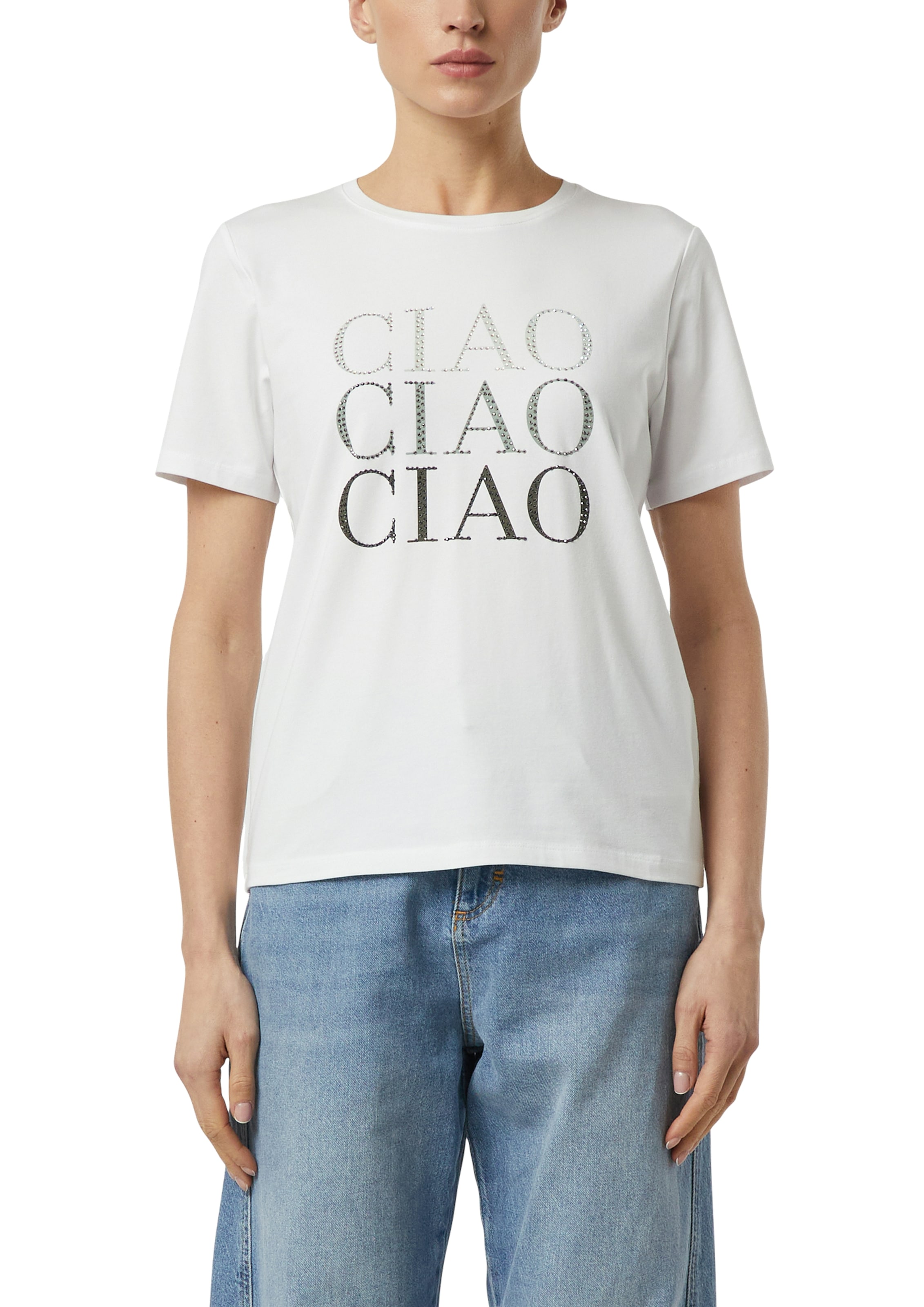 Comma T-Shirt mit Druck und Glitzersteinen günstig online kaufen