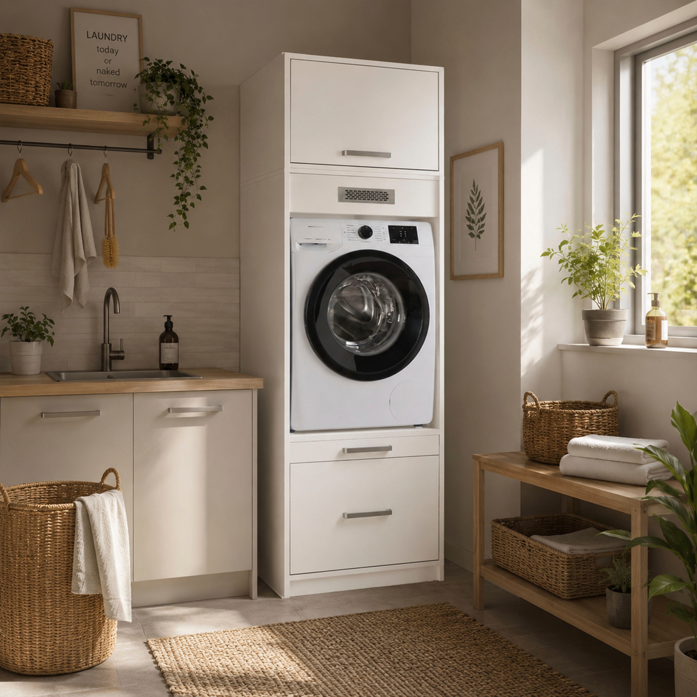 Inter Link Mehrzweckschrank »Norela, 2-tlg. Waschmaschinenumbauschrank, softclose, 67 x 68 x 208 cm« 1 Stk. tlg. Hauswirtschaftsraum, höhenverstellbare Füße, mit Ausziehbrett