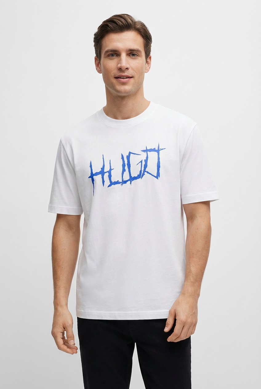 HUGO T-Shirt Rundhalsausschnitt, Regular Fit, Logodruck