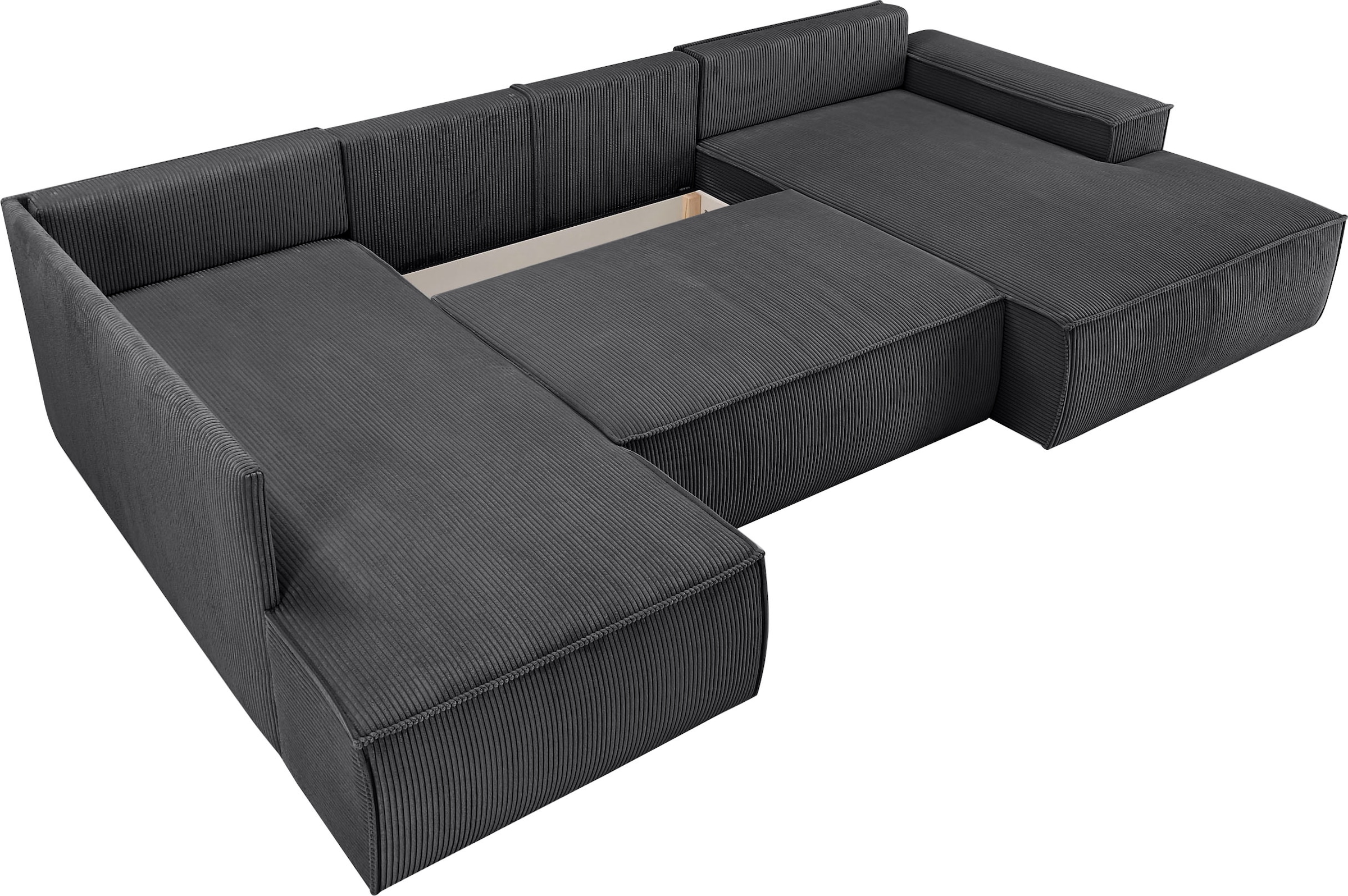 Home affaire Wohnlandschaft »SHERWOOD  329 cm, U-Form, Schlafsofa,« Schlaffunktion m. Bettkasten (194x139 cm), Cord, Vintage, Samtvelours