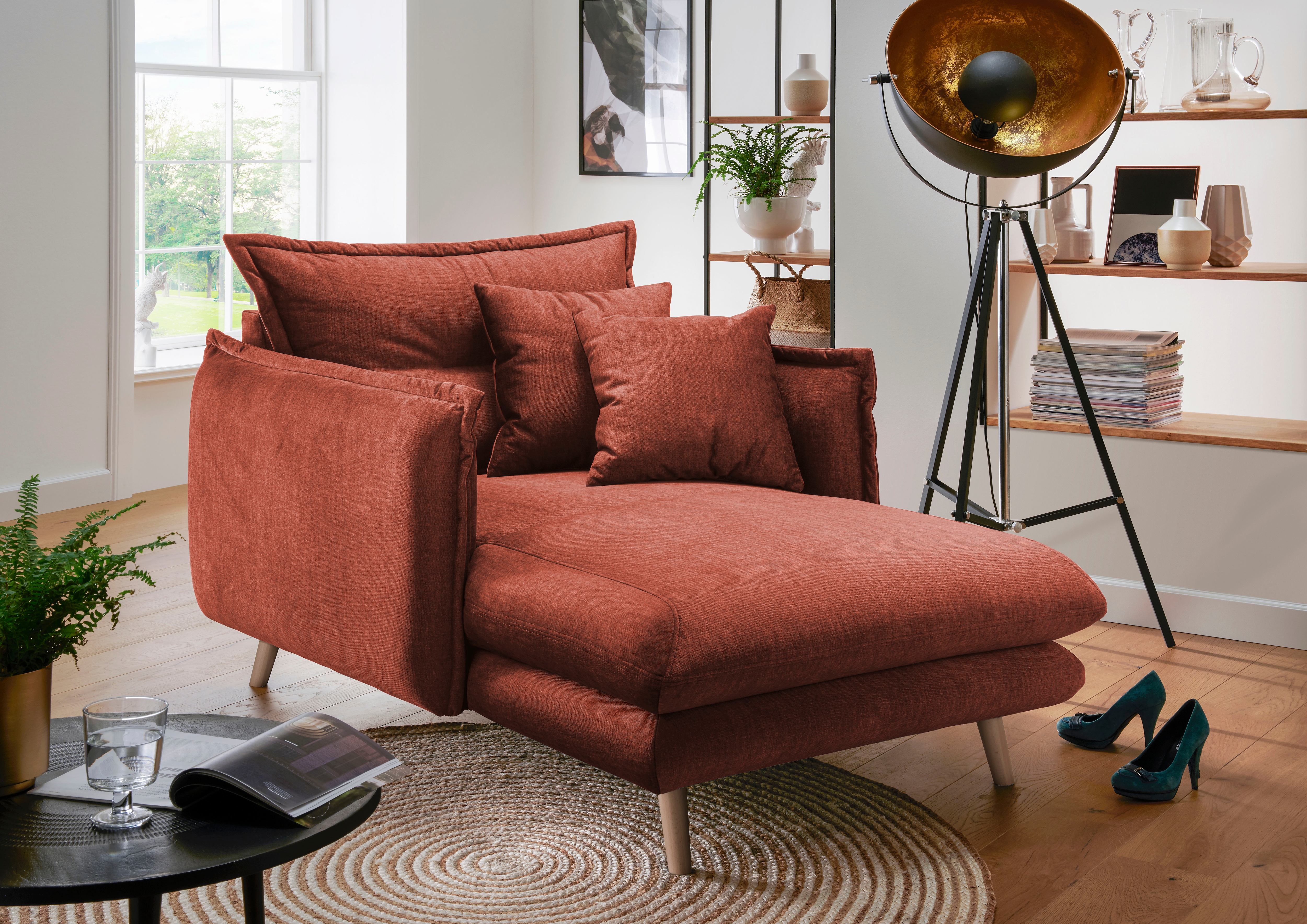 Home affaire Loveseat "Lazio, 111 cm breit, modern und bequem" Velours, inkl. Rücken- und Zierkissen