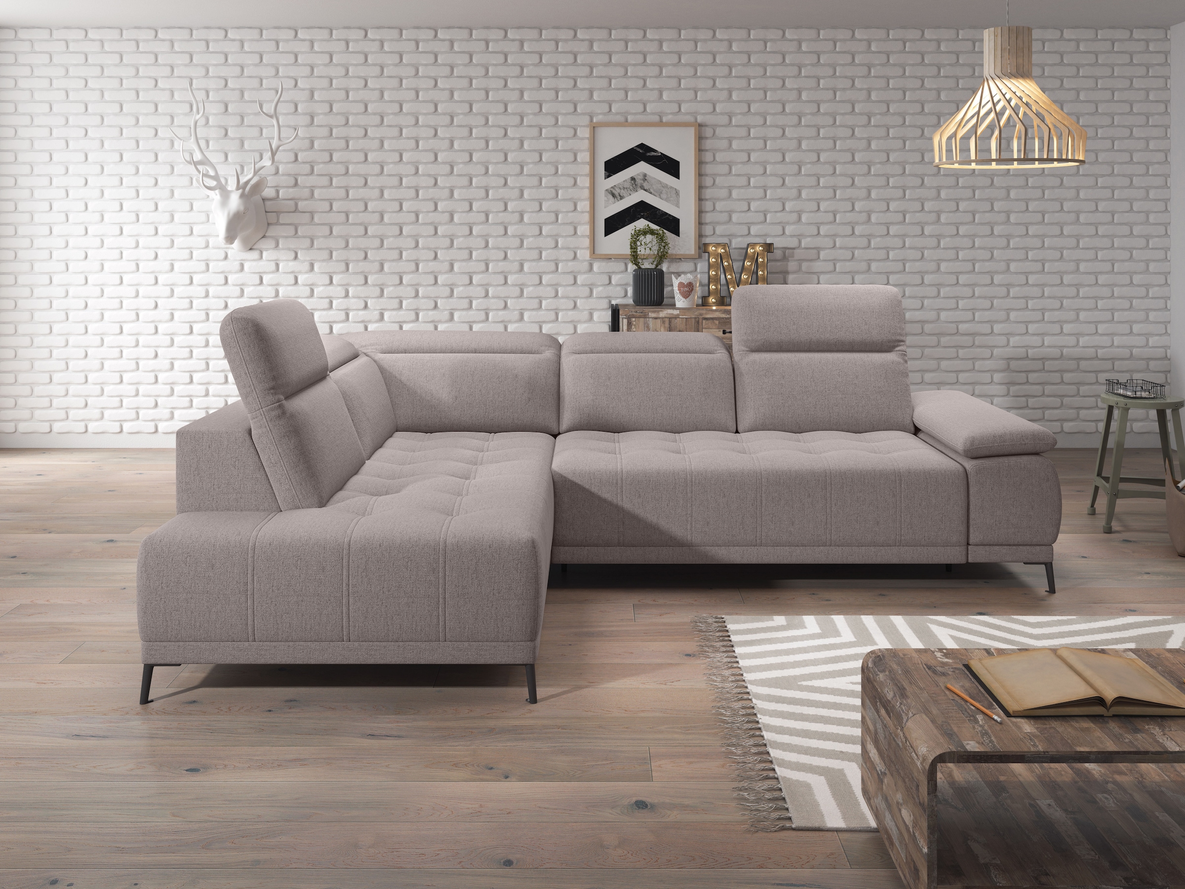 WERK2 Ecksofa "Focus-L 204 x 278 cm modern und bequem" Luxus-Microfaser, L-Form, elektrische Sitztiefenverstellung