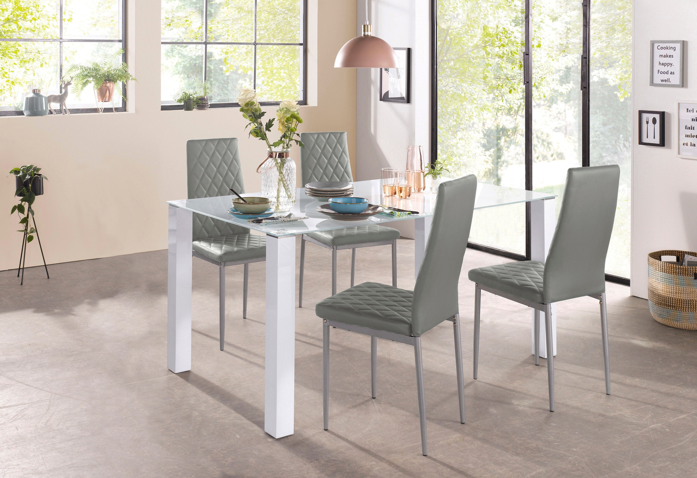 INOSIGN Essgruppe Set, 5 Stk. tlg. 160 cm breiter Glastisch, verschiedene F günstig online kaufen