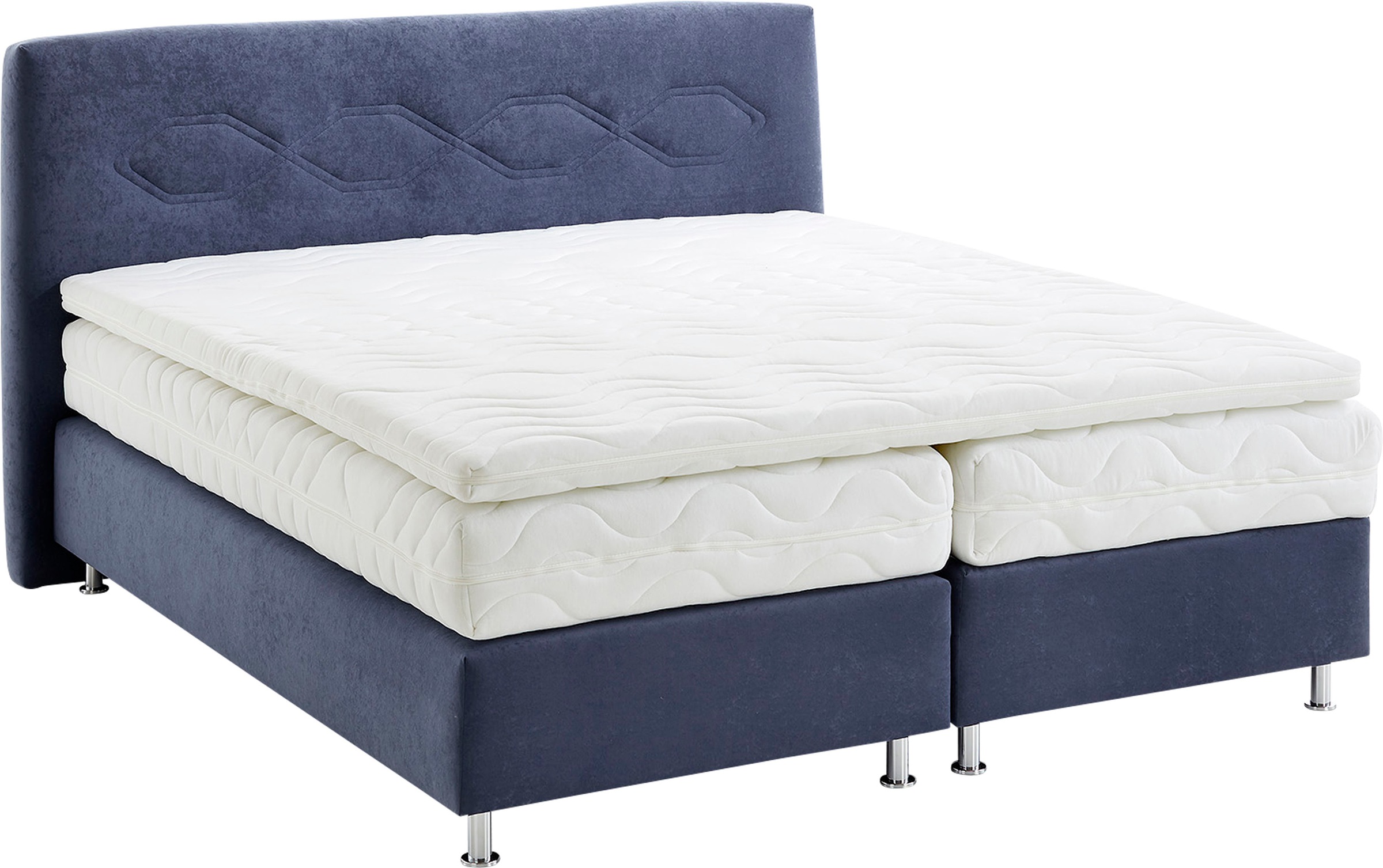 Boxspringbett, blau (navy), B:195cm L:210cm, Bezug: Microvelours 100% Polyester, WESTFALIA SCHLAFKOMFORT, Komplettbetten, Boxspringbett, wahlweise mit Topper