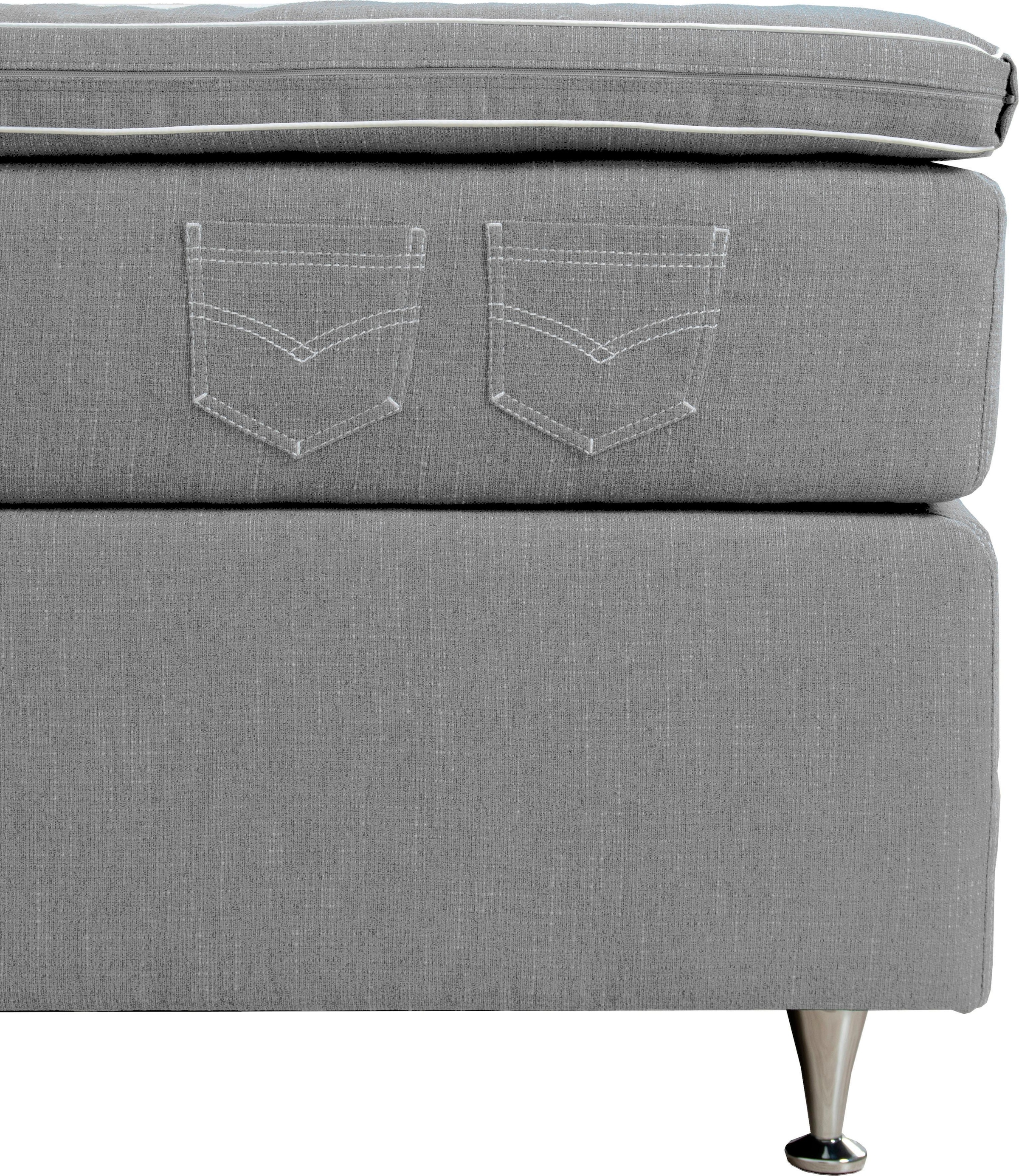 INOSIGN Boxspringbett »Zahara«, inkl. Topper, besonderes Highlight: aufgenähten Jeanstaschen - Optik