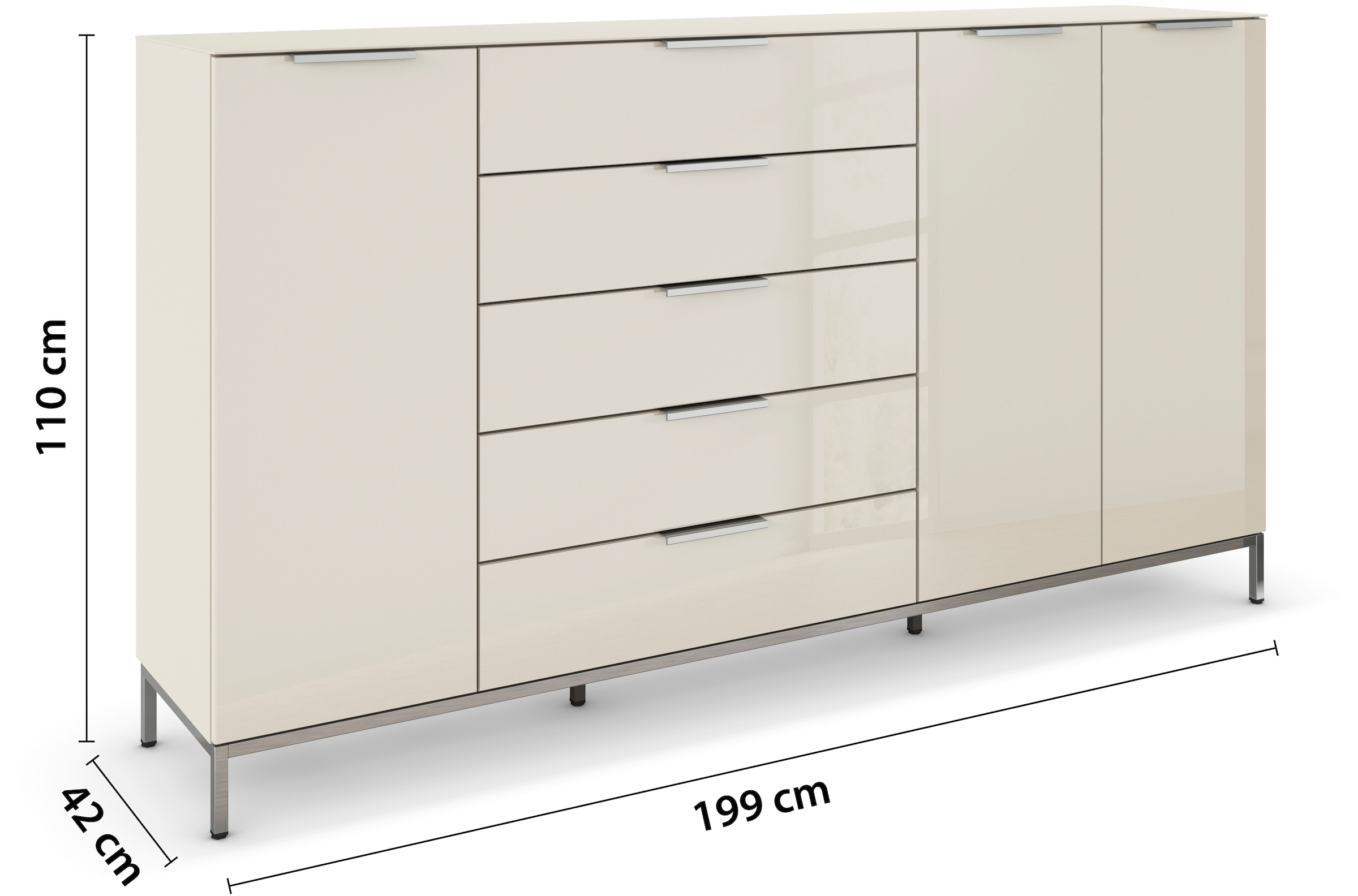 rauch Kombikommode »Kommode Türkommode Sideboard Kombikommode FLIPP mit Glasfront«, (Breite 200 cm mit 4 Einlegeböden), 3-türig, 5 Schubladen, Soft-Close-Funktion, Oberboden und Front Glas