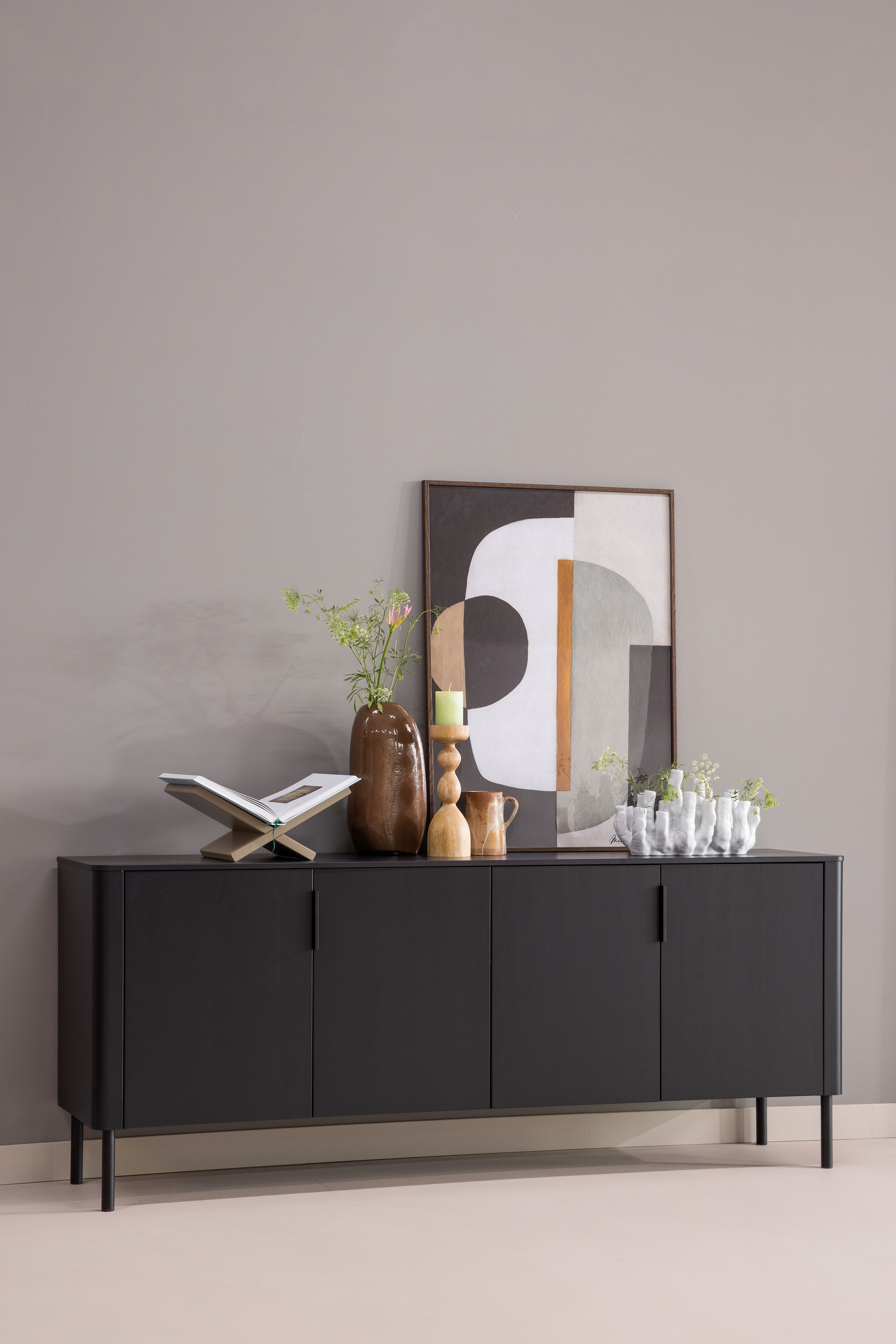 WOOOD Sideboard »Gunnar mit FSC®-Mix Massivkiefer subtile Griffmulden 201 x 44 x 85 cm« Tragkraft 20 kg pro Einlegeboden, einfach zu montieren, mit Schutzlack