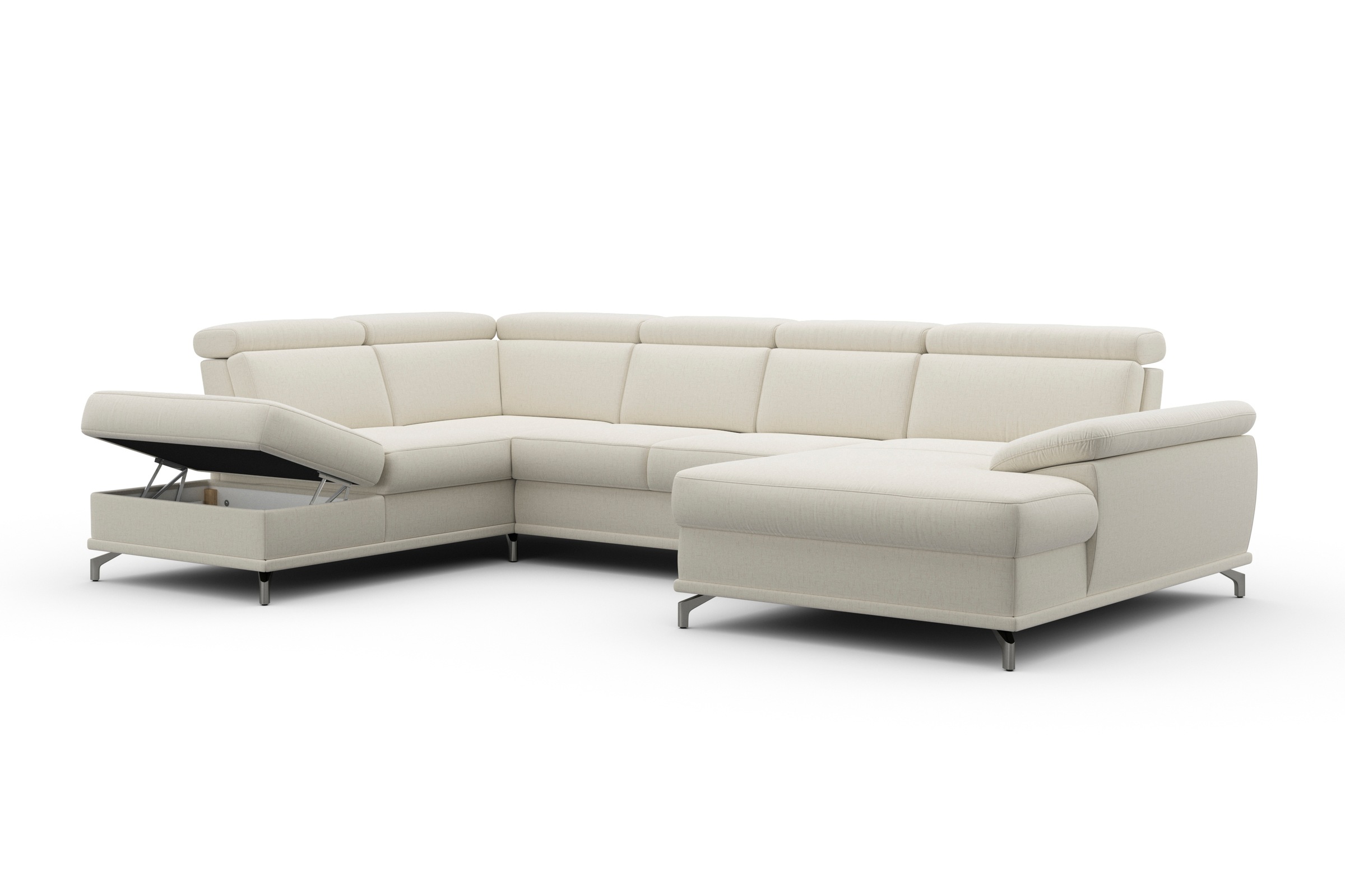 sit&more Wohnlandschaft »Cabrio U-Form, mit Sitztiefenverstellung, Arm- und Kopfteilverstellung«, 3 Nierenkissen, Federkern, optional Bettfunktion und Stauraum