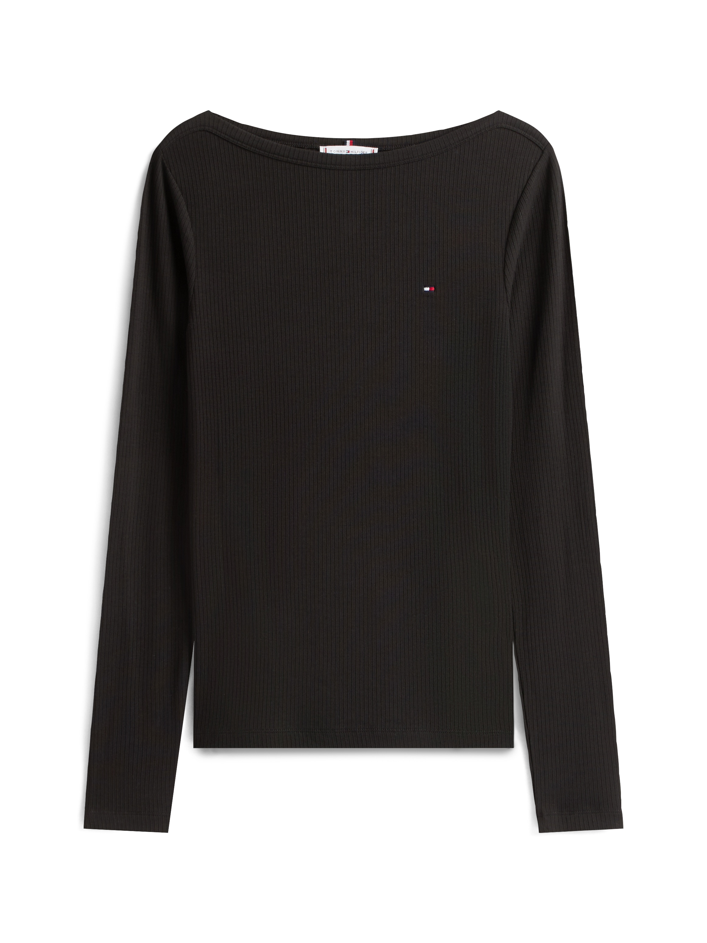 Tommy Hilfiger Langarmshirt »SLIM 5X2 RIB BOAT-NK LS mit U-Boot und Rippstruktur«, unifarben, casual, slim fit, Viskosemix, U-Boot-Ausschnitt