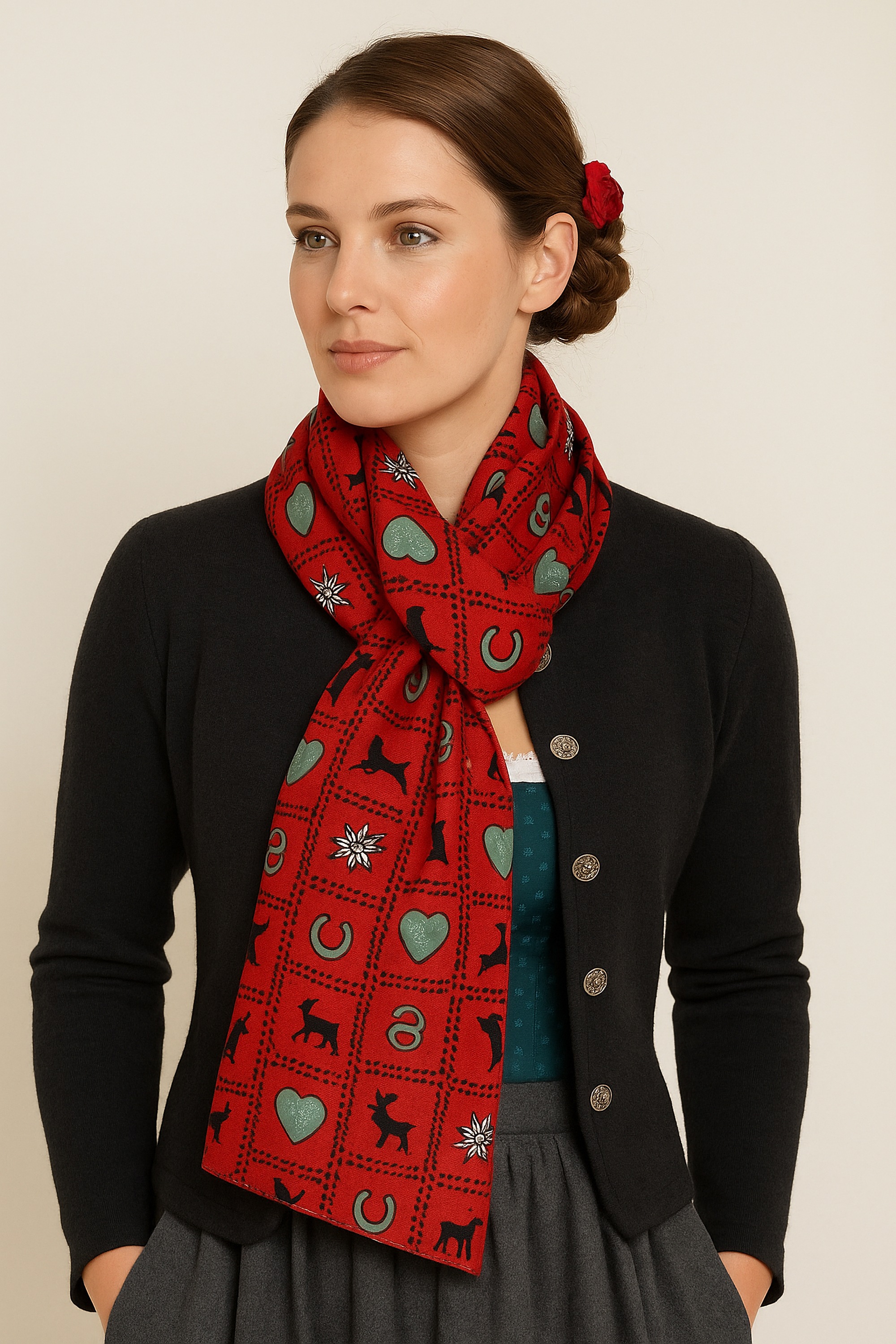 Allgäu Rebell Schal "Trachteneleganz" 1 Stk. tlg. mit Edelweiß, Brezen, Hir günstig online kaufen