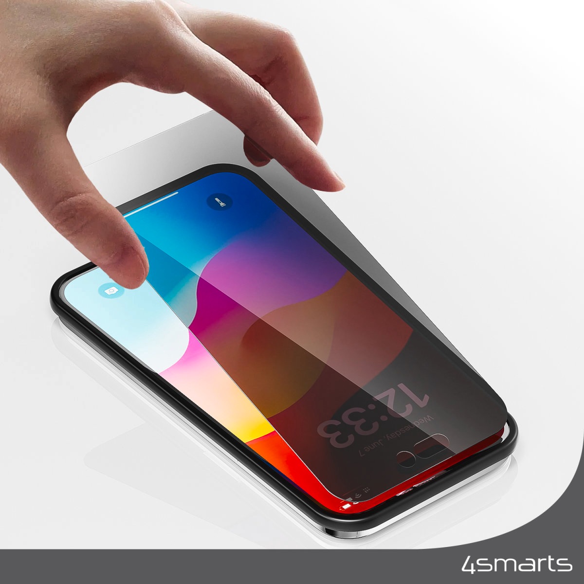 4smarts Displayschutzglas »Second Glass Privacy mit Montagerahmen«, für Apple iPhone 15 Plus, Displayschutzfolie, Schutzfolie, Sichtschutz, kratz- & stoßfest