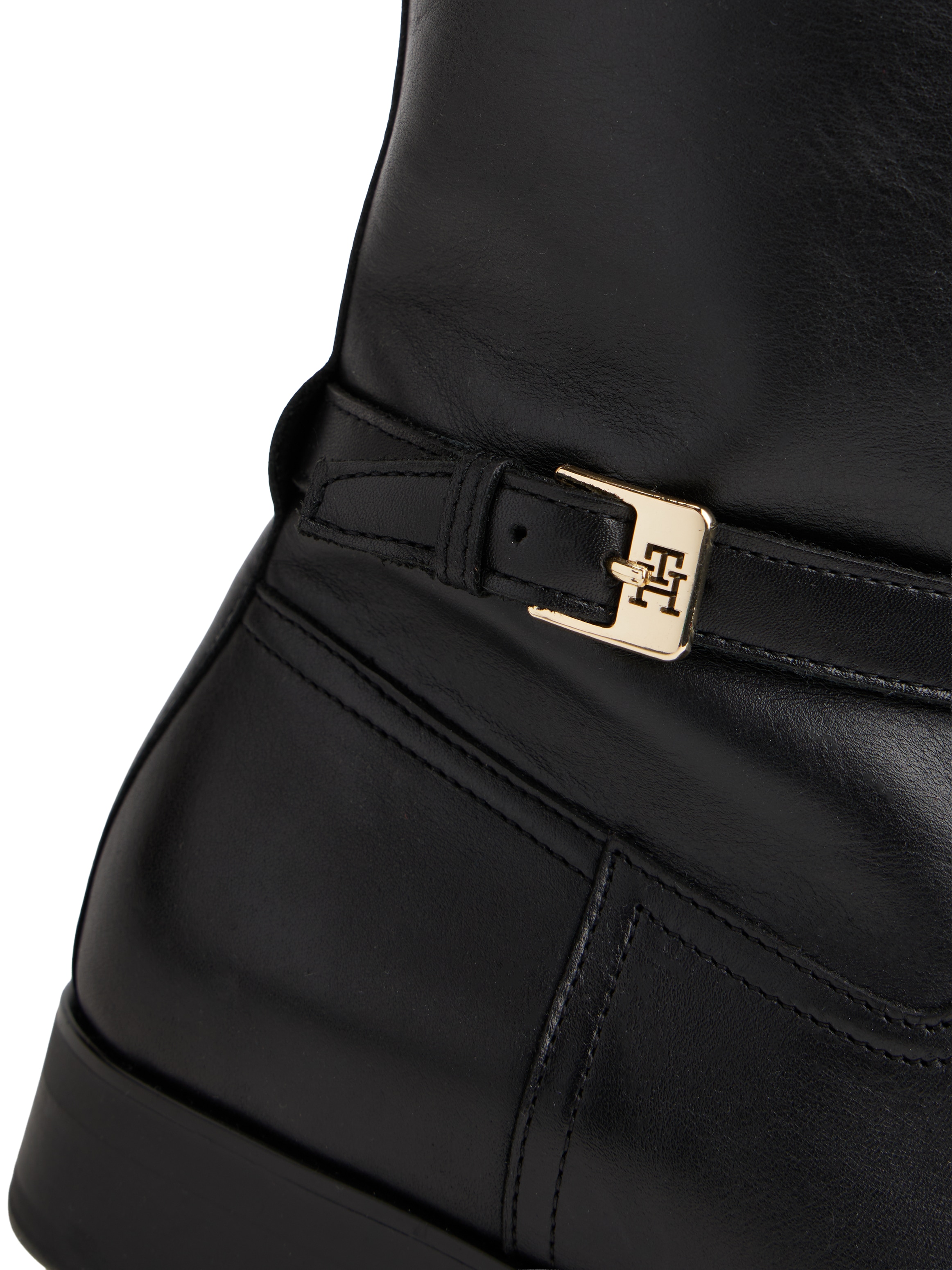 Tommy Hilfiger Stiefel »TH BUCKLE RIDING LTHR LONG BOOT«  , Blockabsatz, Langschaftstiefel, Businessstiefel mit Zierschnalle