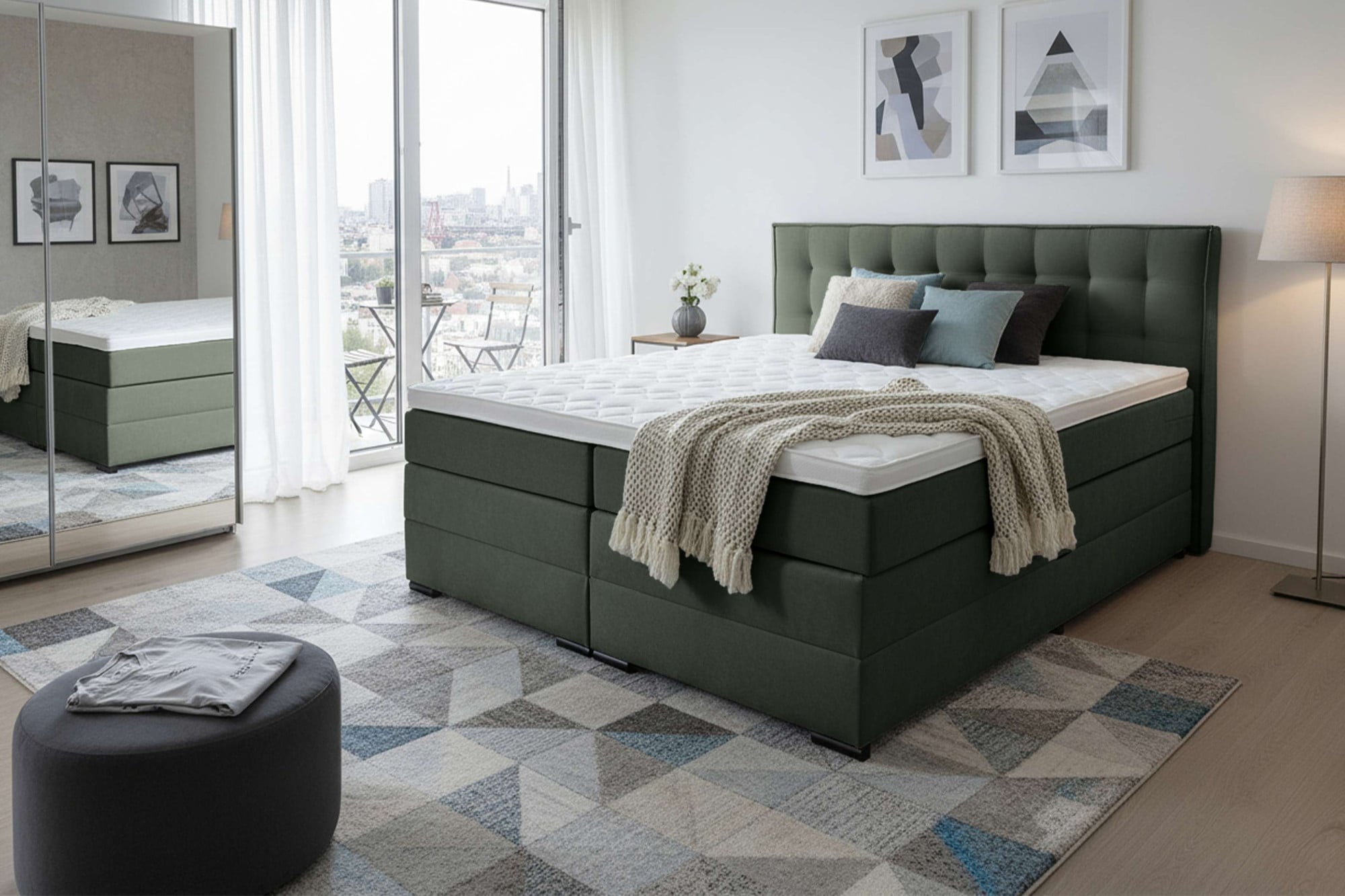 Home affaire Boxspringbett "Köln, Doppelbett, Polsterbett, Federkernbett, Komforbett, 160, 180 cm" inkl. Topper, zwei Bettkästen, Taschen-Federkernmatratze, Härtegrad 3