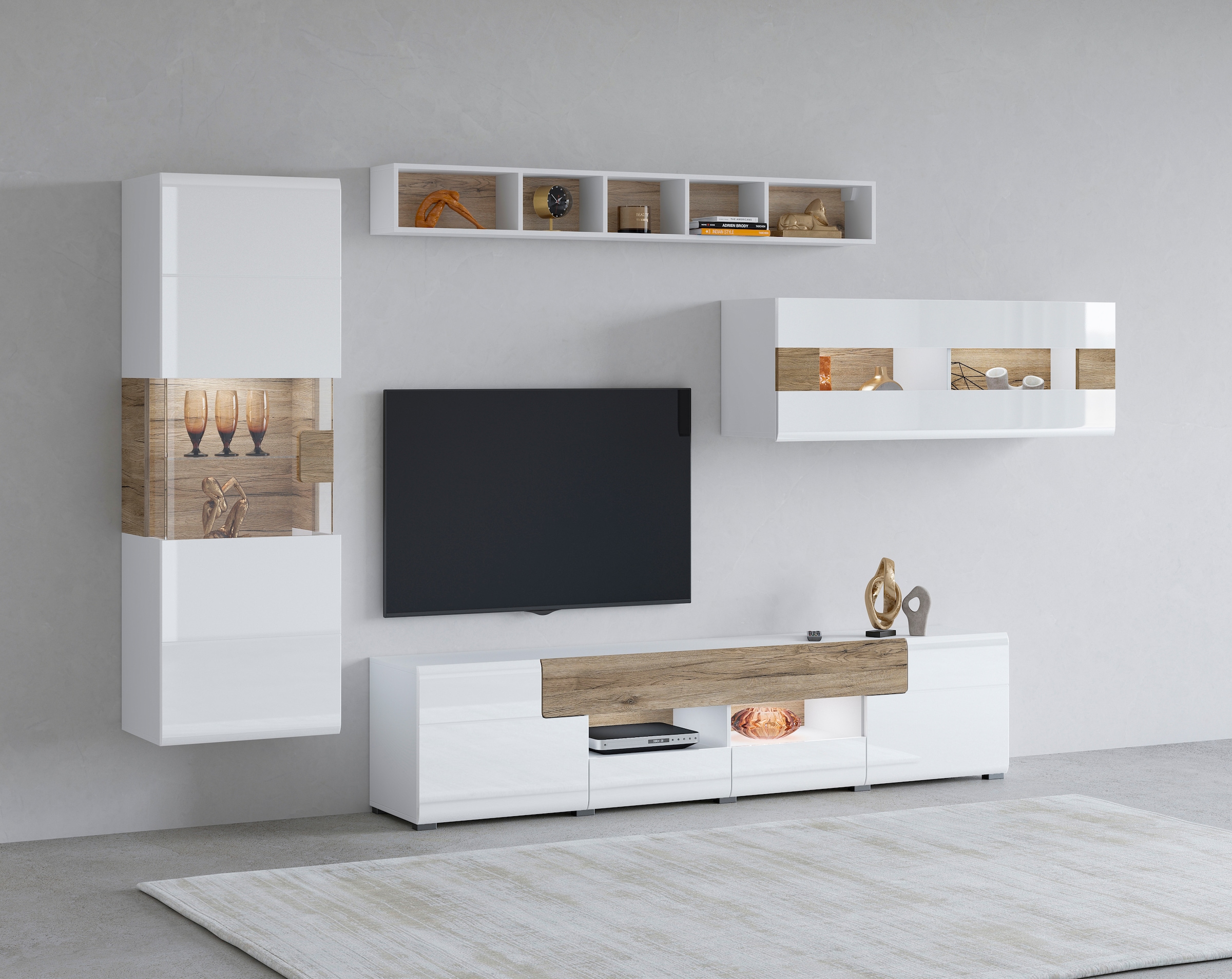 OTTO home Wohnwand "Toledo,Breite 391cm stilvolle Mediawand ohne Beleuchtung" Set, 4 Stk. tlg.