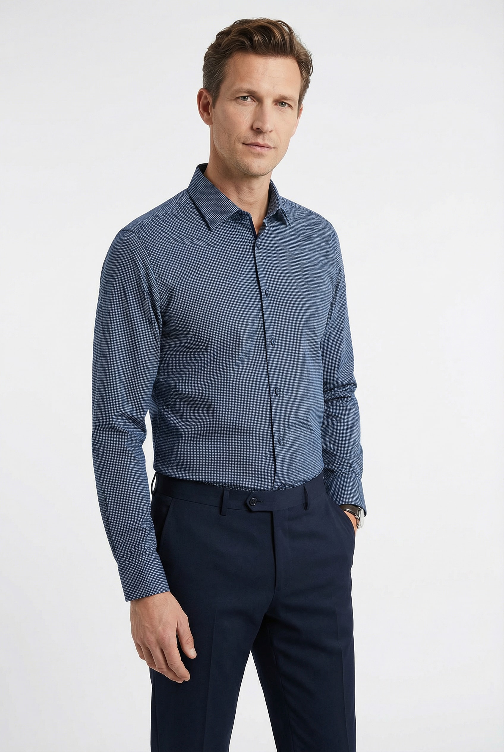 OLYMP Langarmhemd "No 6 six" super slim, New York Kentkragen, gemustert, Businesshemd
