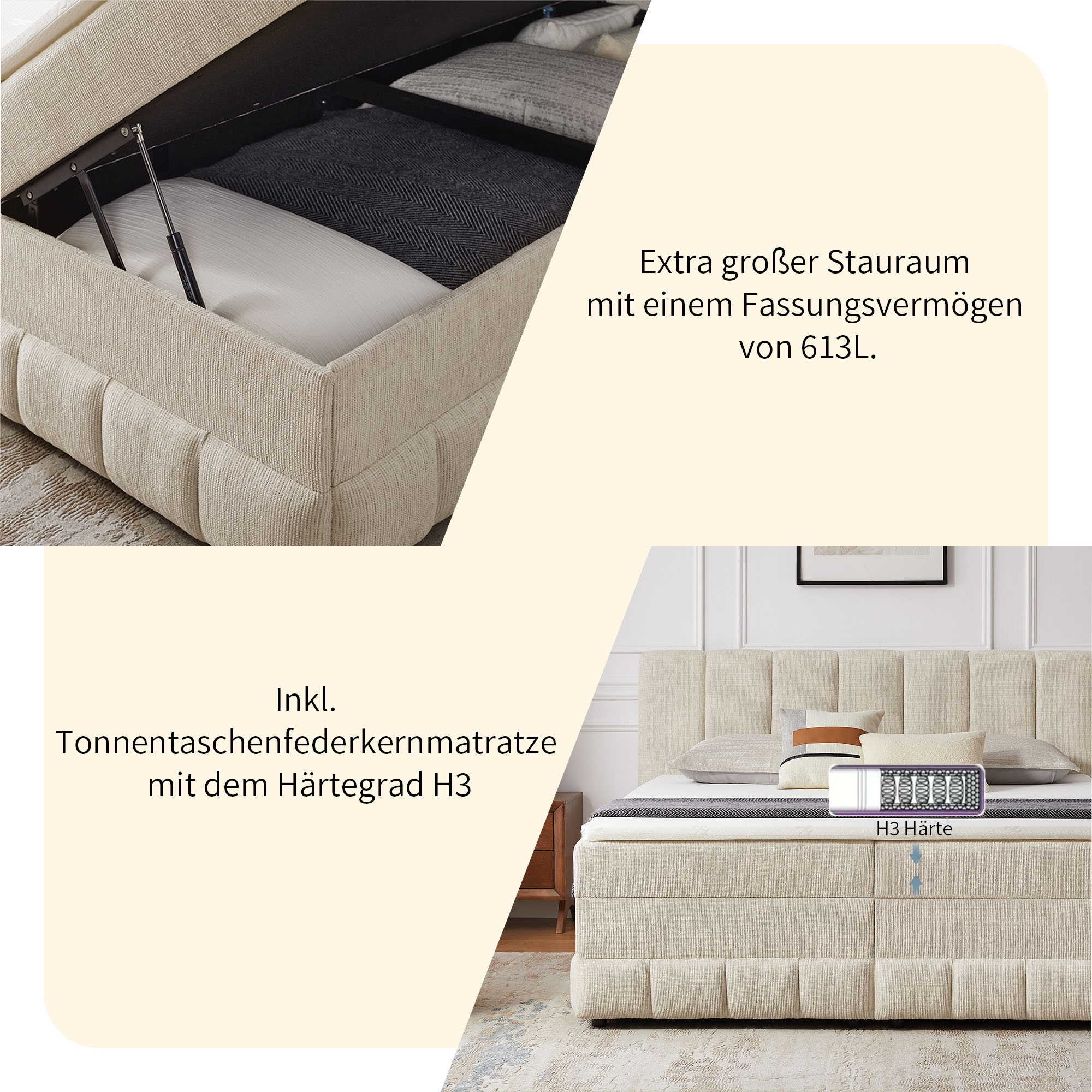 Home affaire Boxbett »Likely inkl. Bettkasten, Liegefläche 180x200 cm, in Boxspring-Optik«, inkl. Topper, erhältlich in verschiedenen Farben