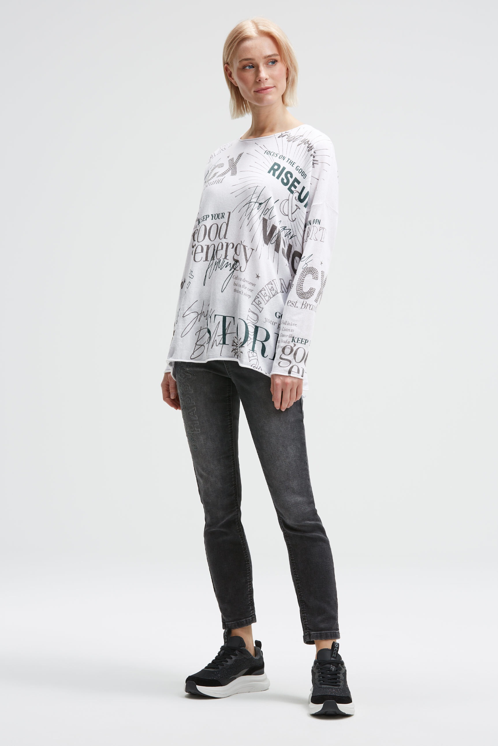 SOCCX Rundhalspullover mit Rollsäumen