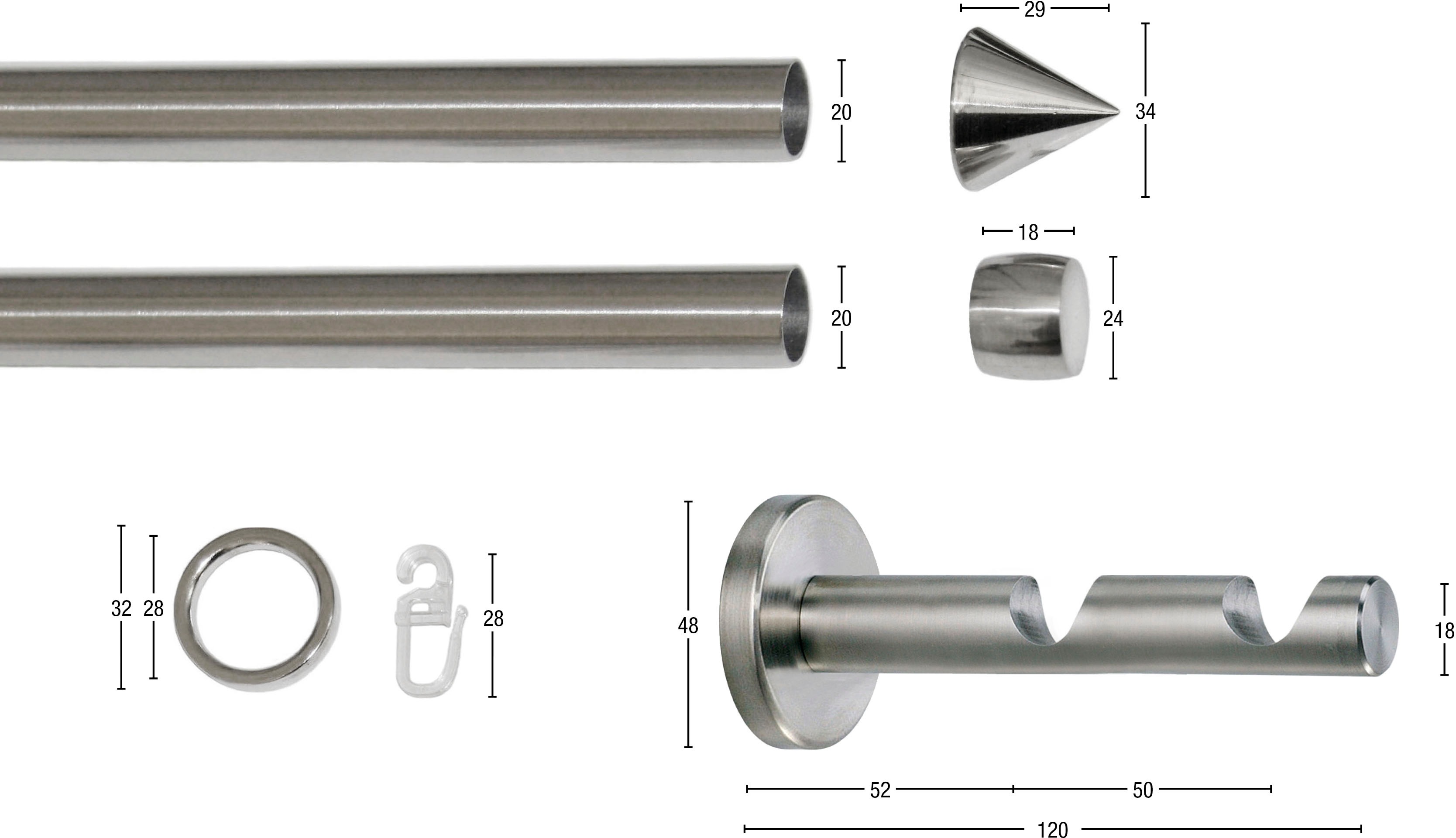 Thumbnail - GARESA Gardinenstange "PALMA" Ø 20 mm 2 läufig-läufig Wunschmaßlänge Vorhanggarnitur, verlängerbar, Wandmontage, Edelsta...