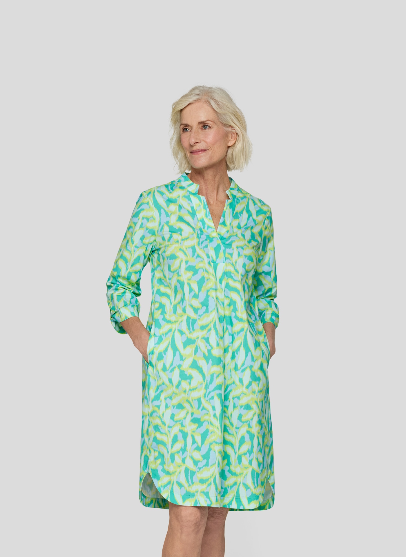 Rabe Midikleid "Rabe Blusenkleid mit lebendigem Allover-Print und V-Ausschn günstig online kaufen