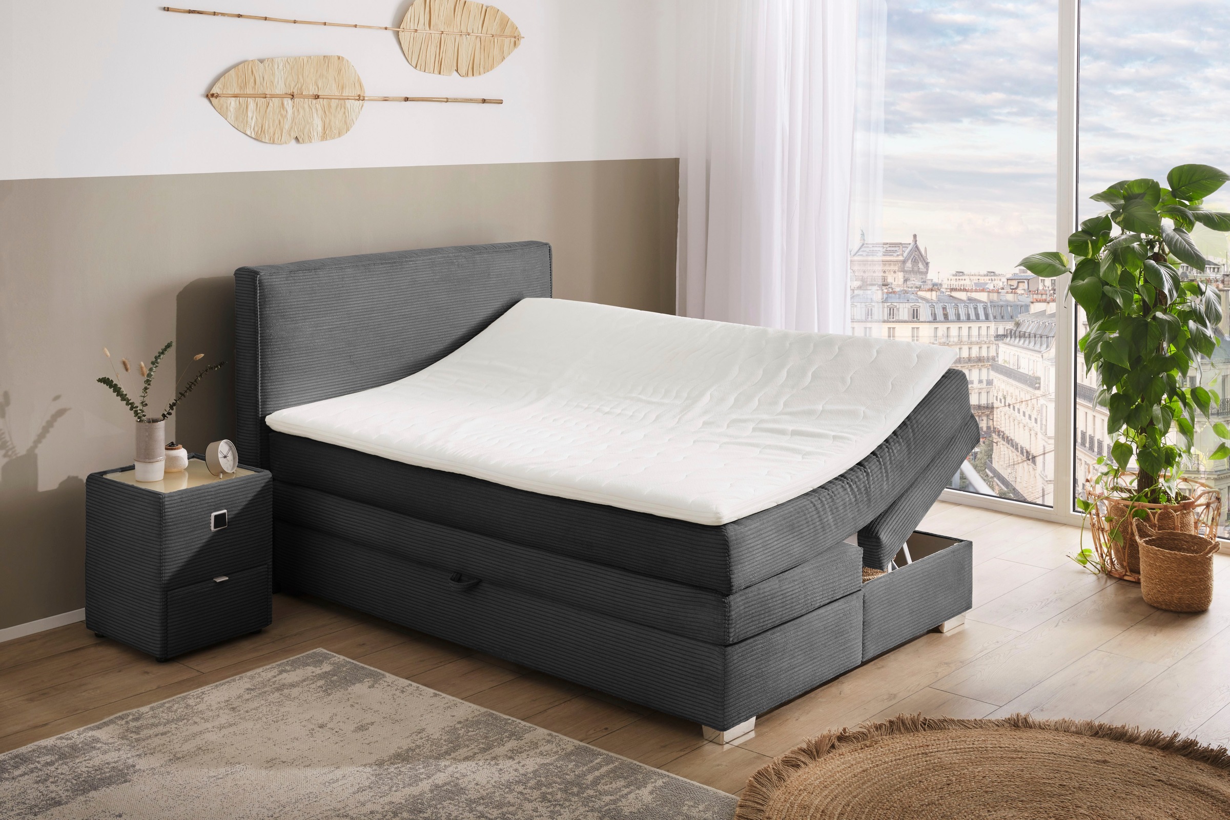 Jockenhöfer Gruppe Boxspringbett »Arabella, 2x 70er Boxen mit Stauraum«, Wende-Bonell-Federkern-Matratze (H2/H3), inkl. Topper