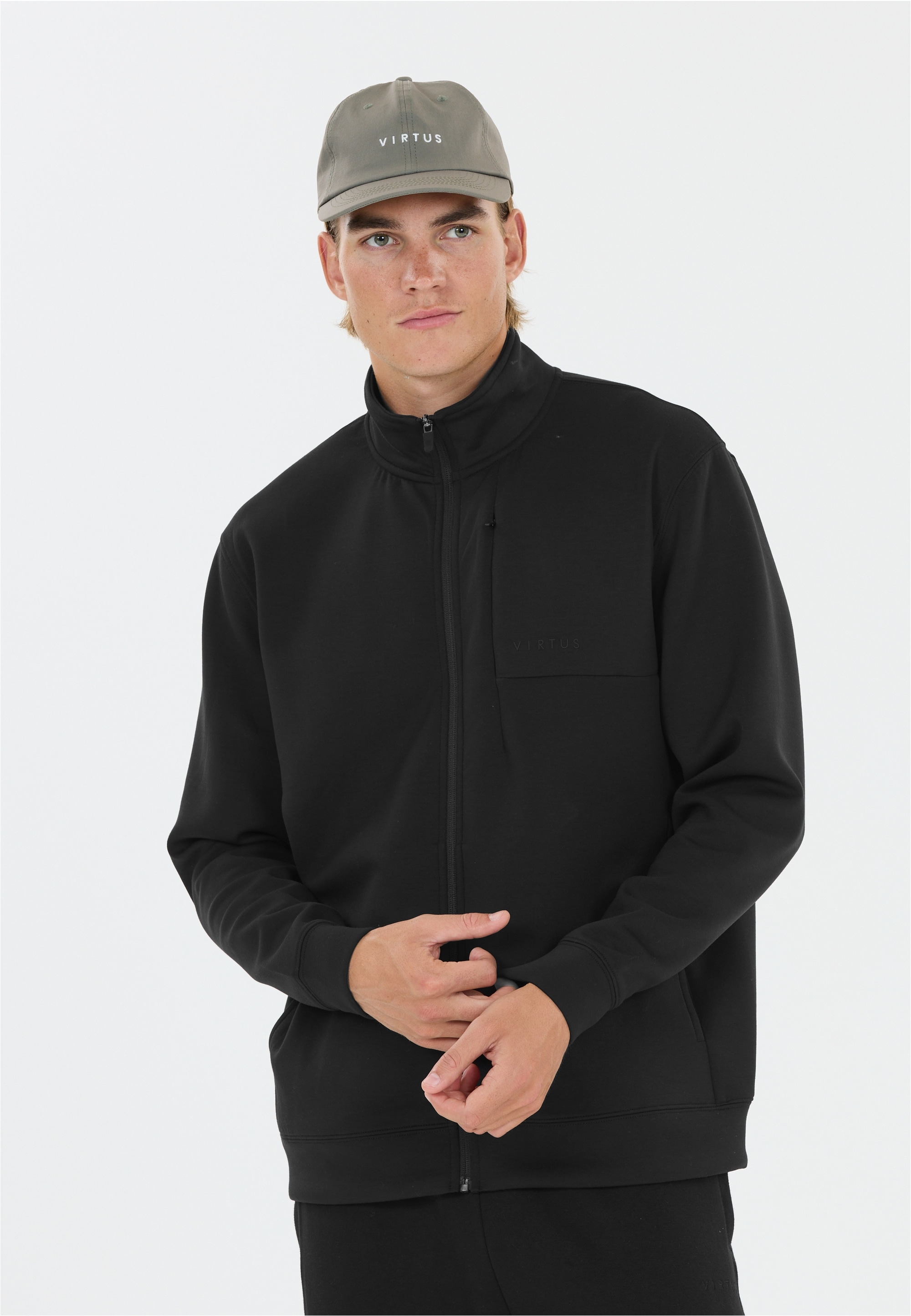 Sweatshirt VIRTUS "Taro", Herren, Gr. M, schwarz, 78% Polyester, 17% Viskose, 5% Elasthan, unifarben, normal, ohne Ausschnitt, Sweatshirts Sweatshirt, Komfort