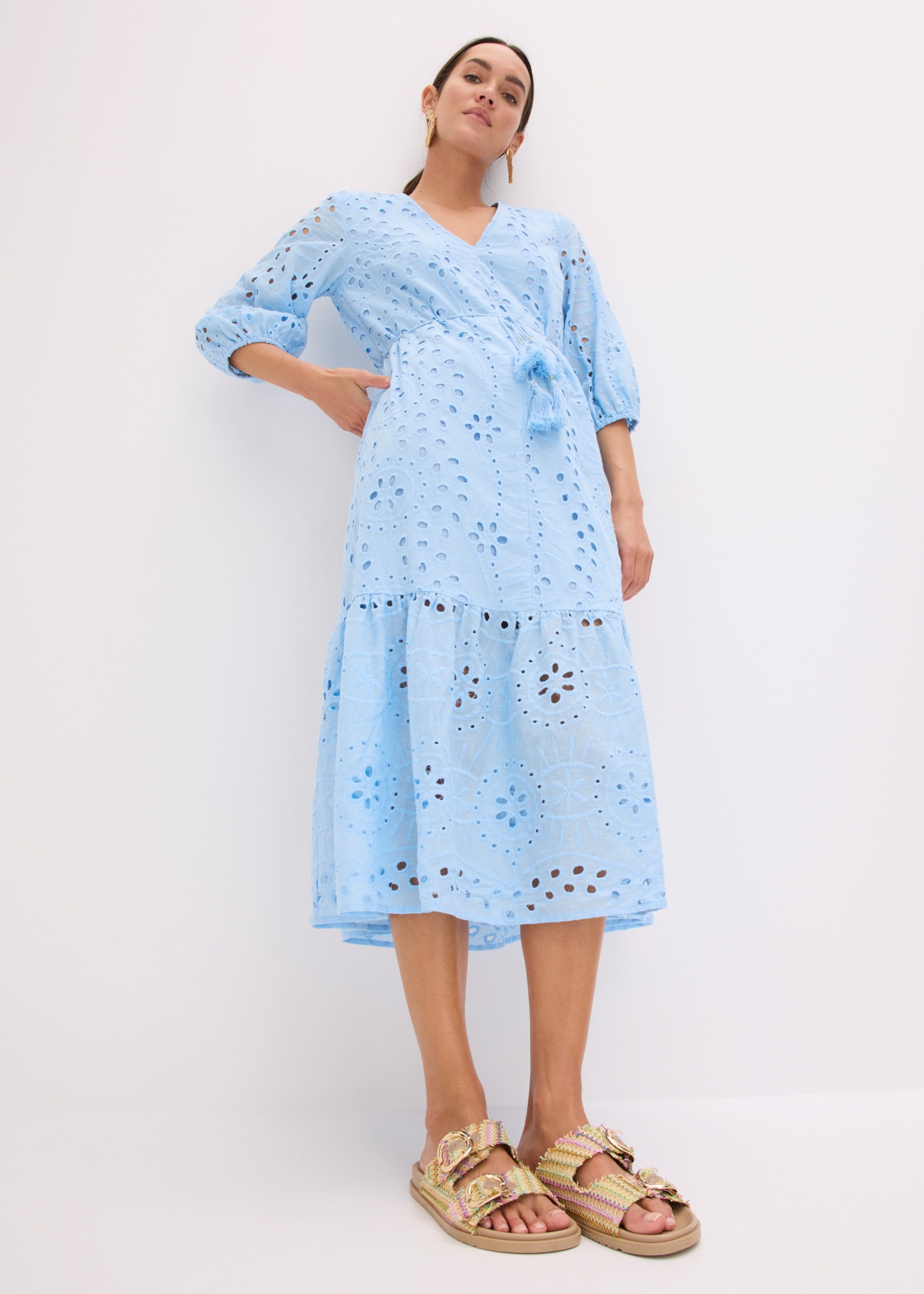 bonprix Midikleid mit V-Ausschnitt, ausgestellte Passform, aus Baumwolle