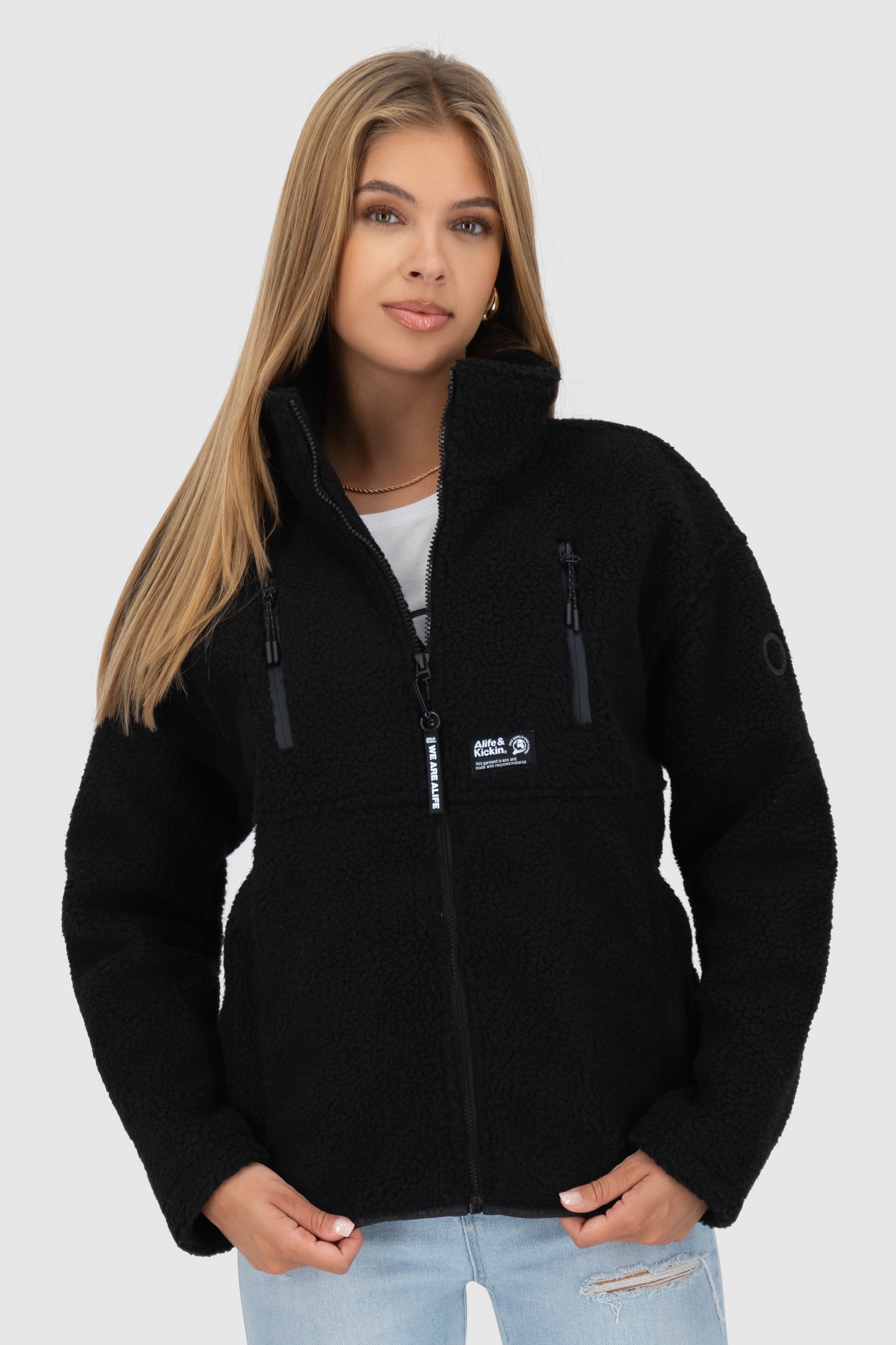 Alife & Kickin Sweatjacke »Damen KaluaAK G«, Warme Teddyplüschjacke mit kuscheligem Fleece-Innenfutter