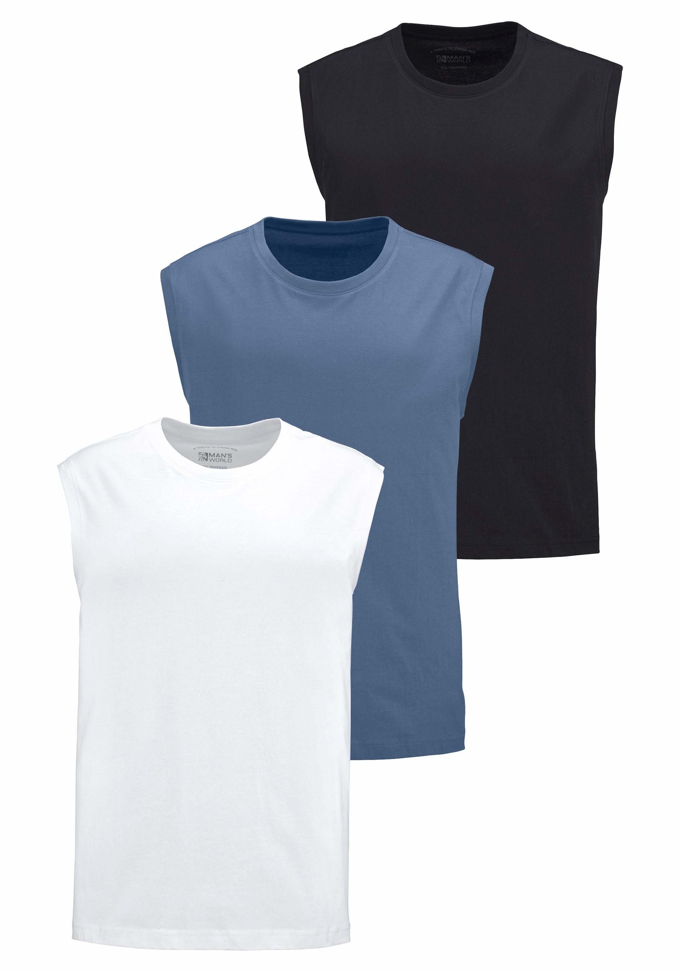 Mans World Muscleshirt Packung, 3er-Pack, 3 Stk. tlg. ärmellos, Basic-Stil, günstig online kaufen