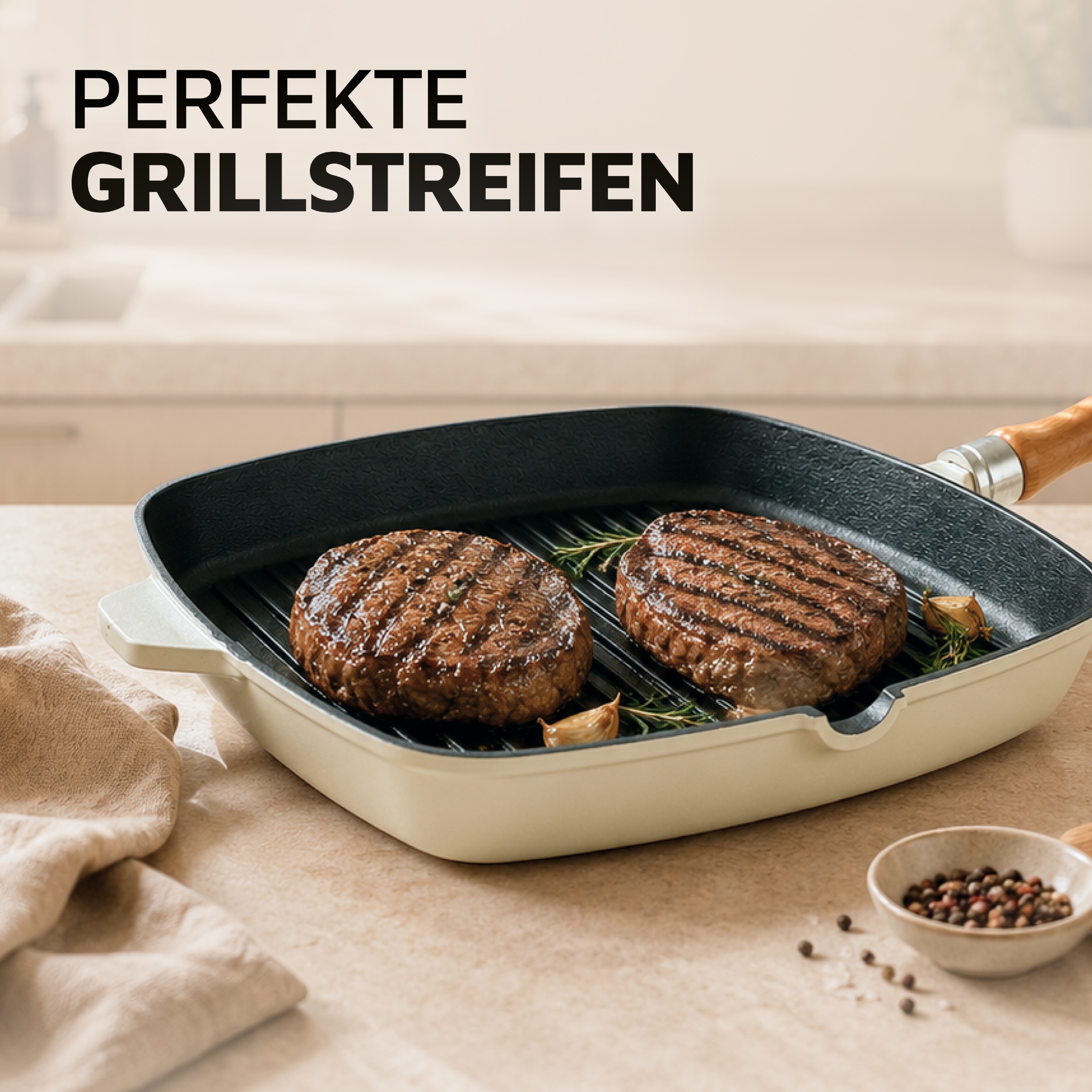 Krüger Steakpfanne »Einsenguss Grill-/ Steakpfanne SAVANNA, 28 x 28cm« Gusseisen 1 Stk. tlg. für Induktions-Kochfelder geeignet