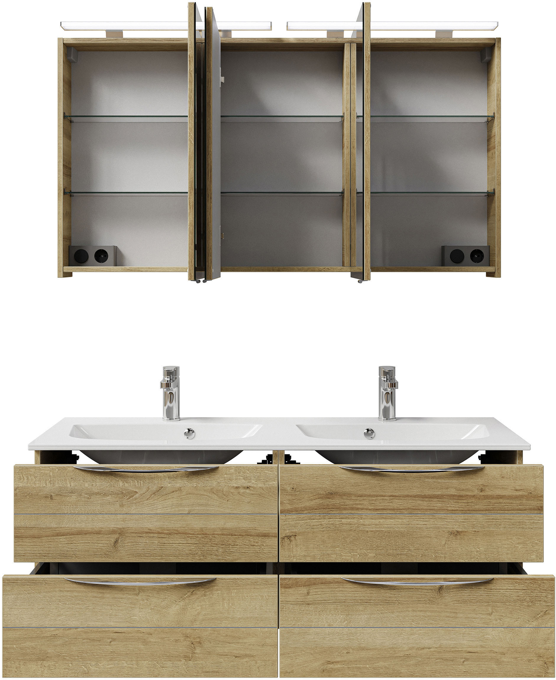 Thumbnail - Saphir Badmöbel-Set "Serie 6025 2-teilig Mineralmarmor-Waschtisch mit LED-Spiegelschrank", (2 St.), Waschplatz 132cm bre...