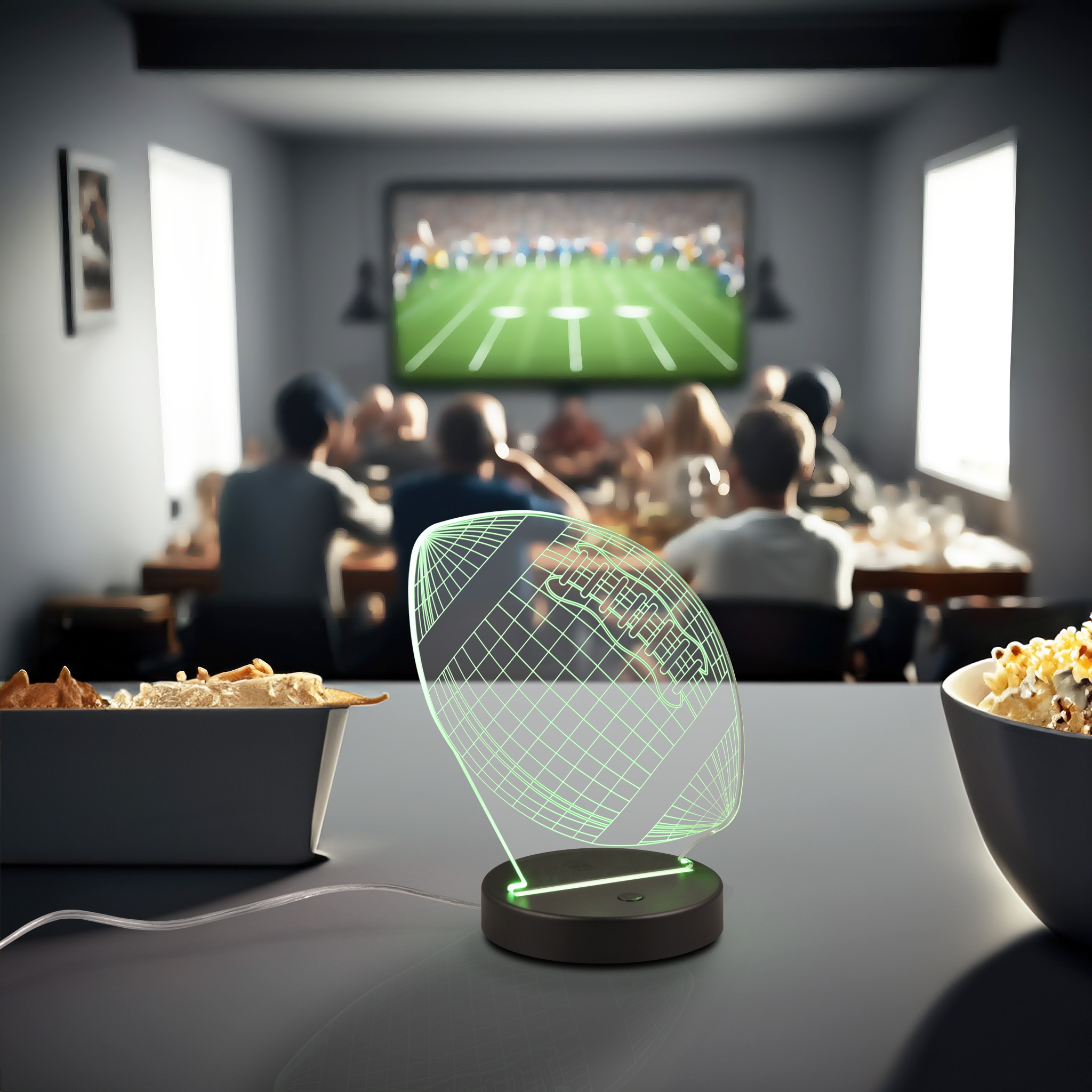 REALITY Leuchten LED Tischleuchte »FOOTBALL, Tischlampe in Football Form mit 3D-Effekt, Acryl, Höhe 22cm« LED-Board 1 Stk. RGB | Warmweiß 3,2W LED, RGB Farbwechsel Modus, 250 Lumen 3000K warmweiß, Base Ø 12cm